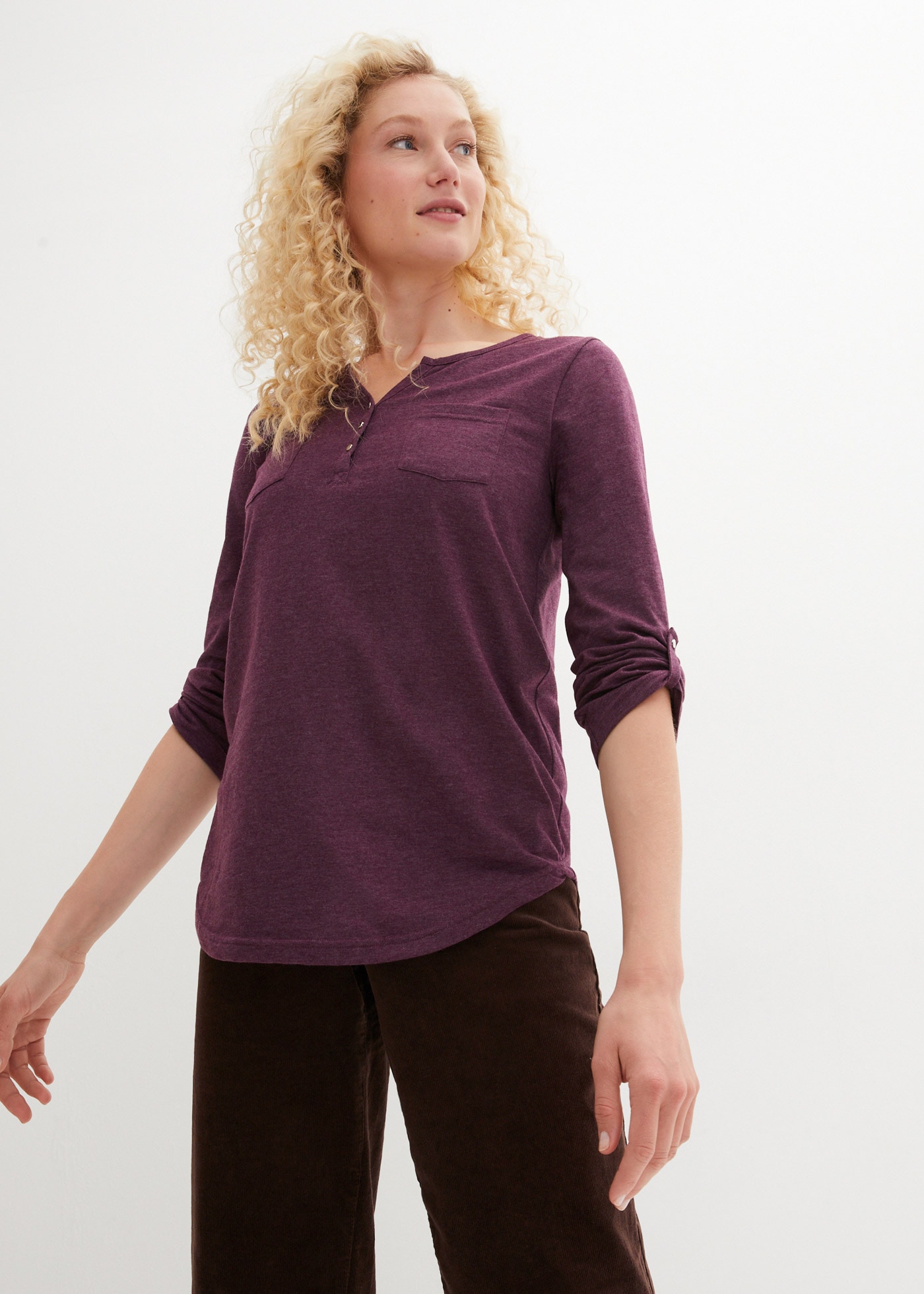 bonprix T-shirt Henleys mit 2 Brusttaschen und knöpfbaren Ärmeln