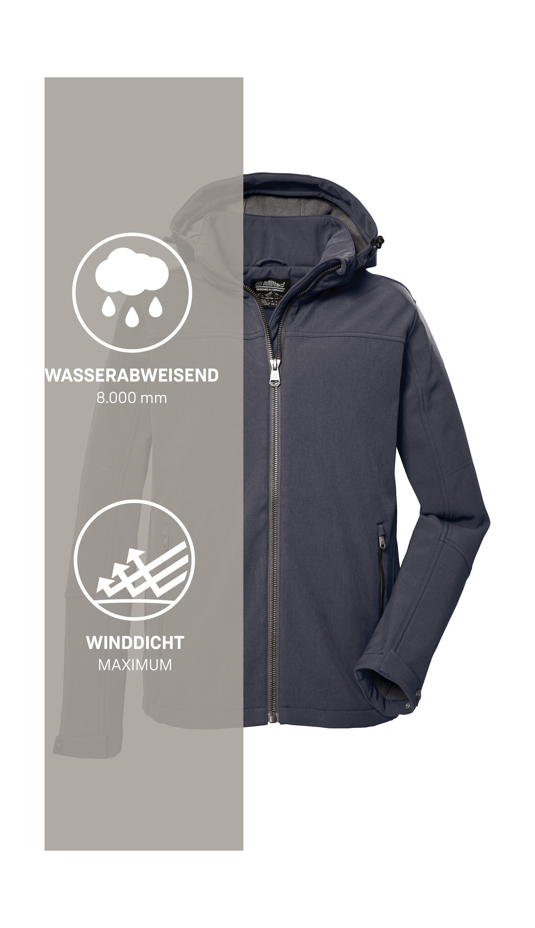 Killtec Softshelljacke »Herren Softshelljacke« Wasserabweisende Softshelljacke mit Fleece, abnehmbarer Kapuze
