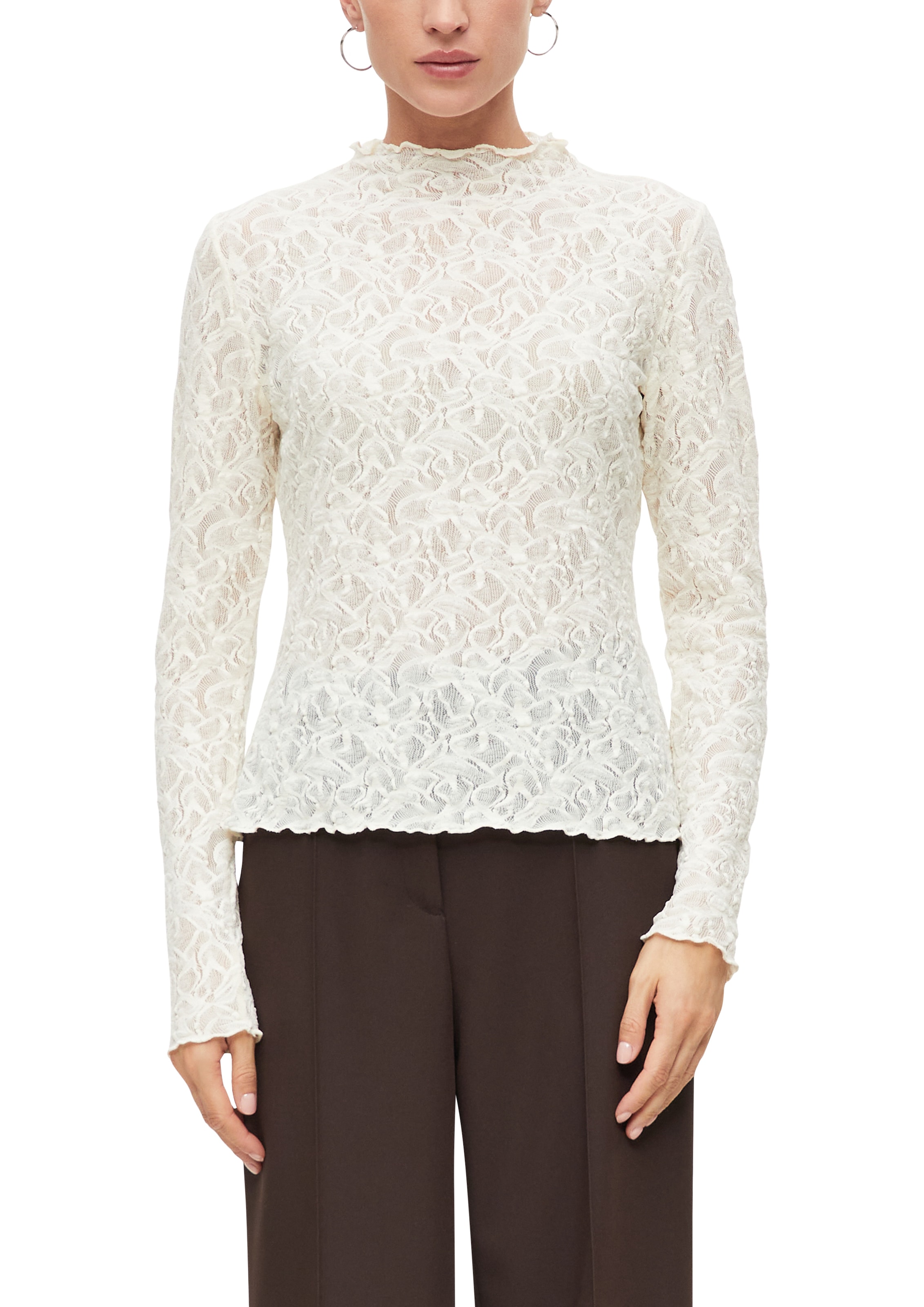 s.Oliver BLACK LABEL T-shirt à manches longues im Häkel-Look und mit Struktur