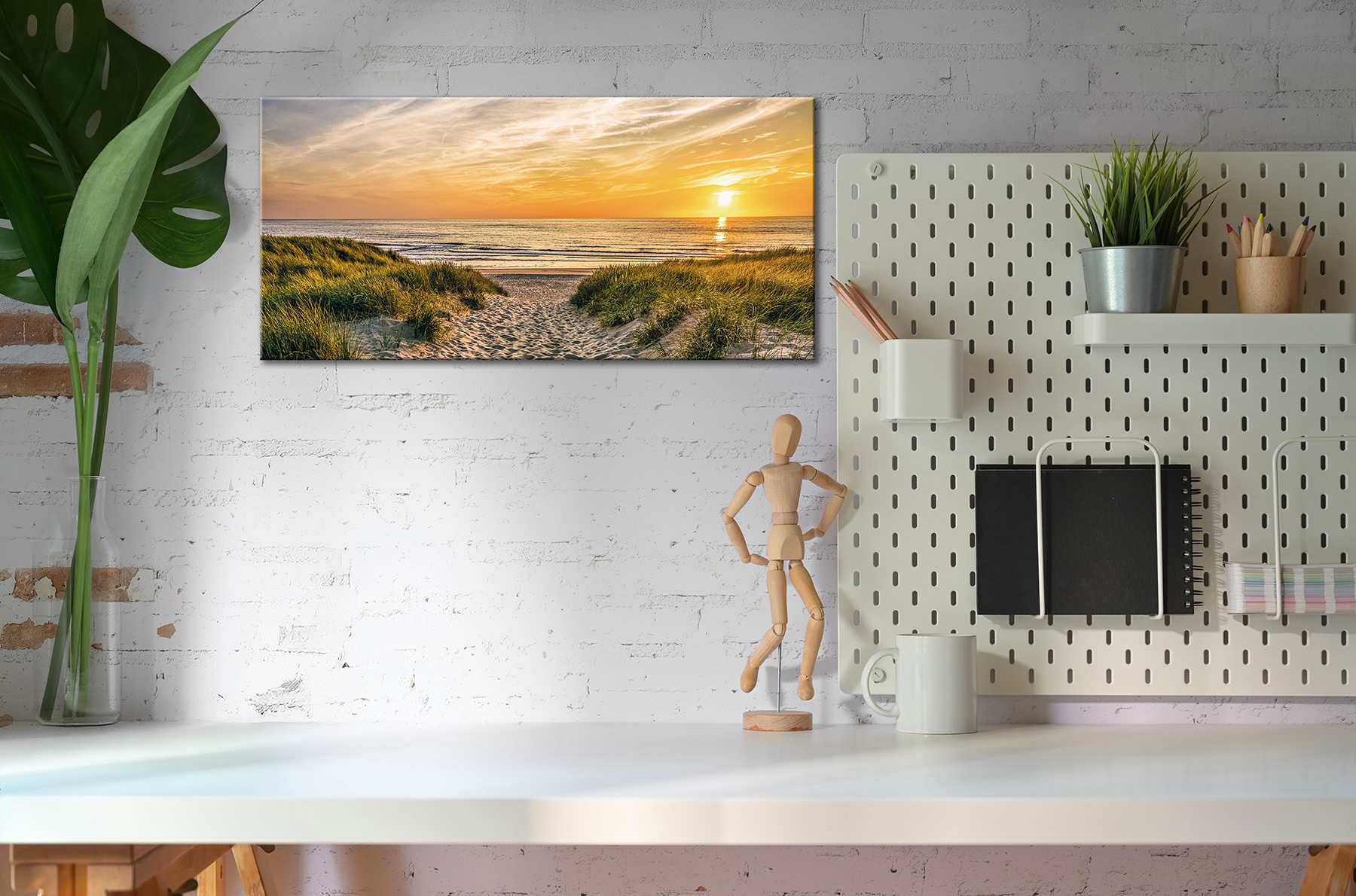 Bönninghoff Tableau sur toile »Wandbild WEG ZUM STRAND 33x70 cm – Leinwandbild Keilrahmen Deko modern« Coucher de soleil | Plage 1 cuis tlg. tendu sur châssis