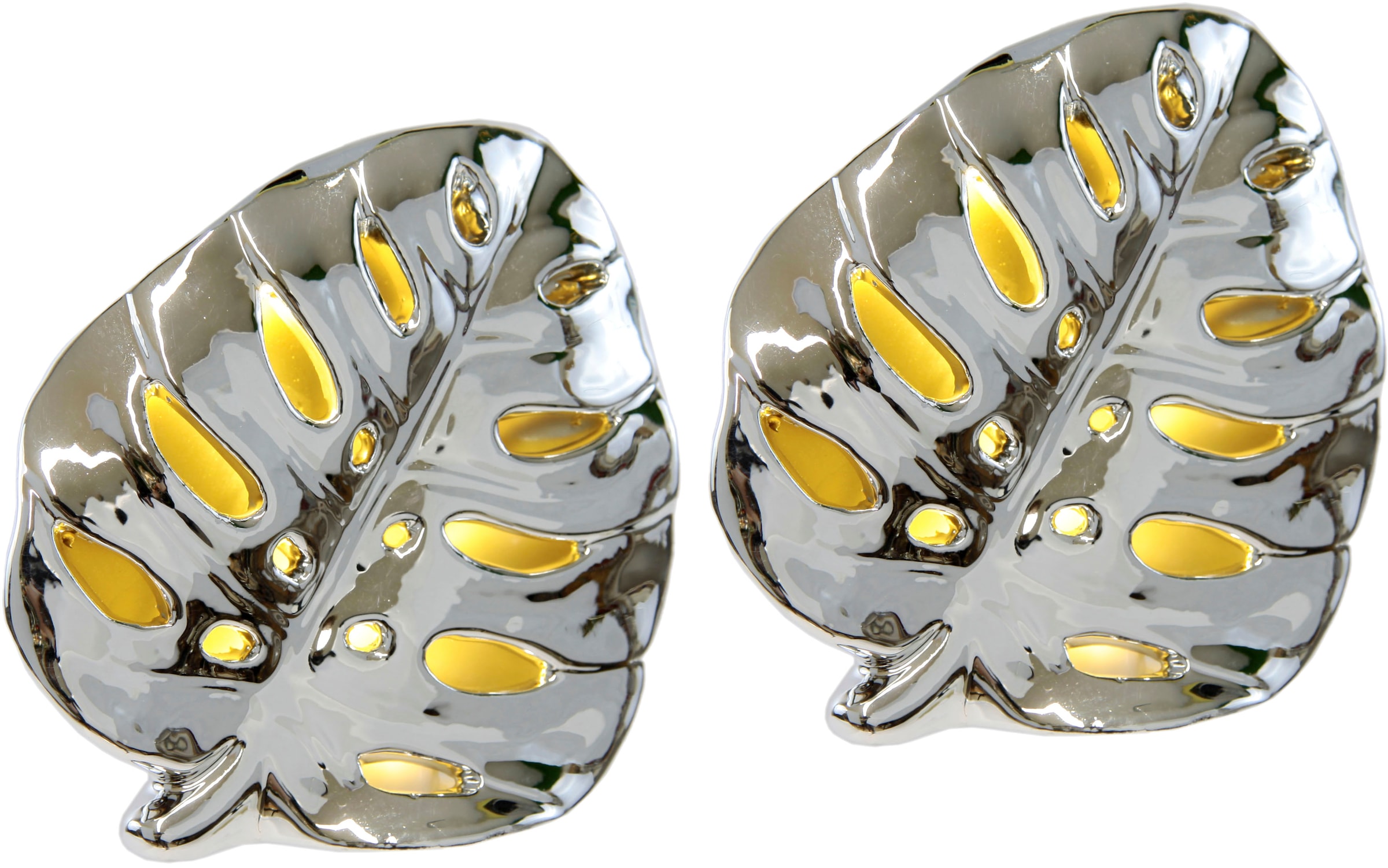 I.GE.A. Dekofigur »LED-Deko Blatt aus Keramik« Deko-Objekt Statue Geschenkidee 2er Set, silber