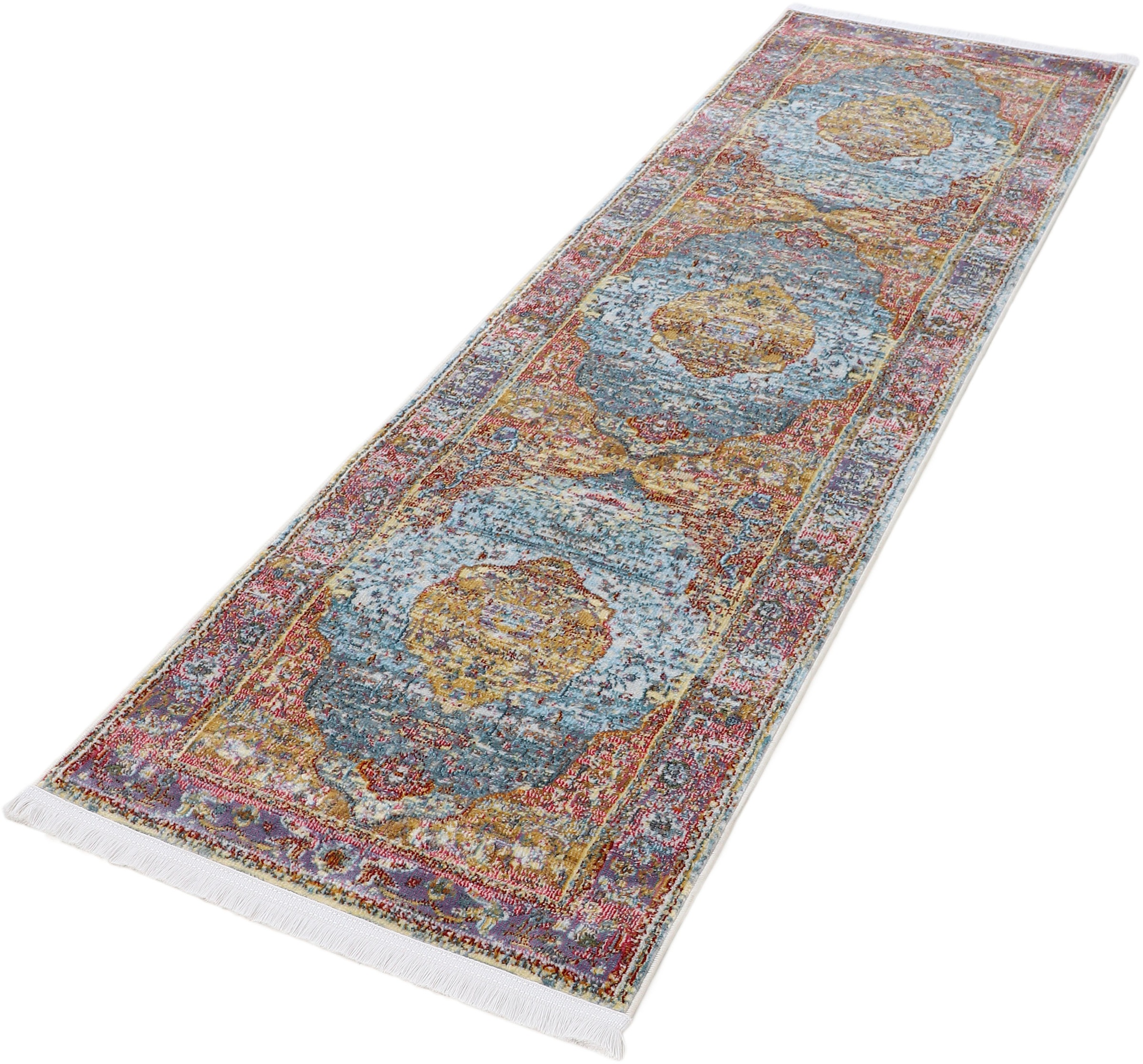 carpetfine Teppich »Esha ,   auch als Läufer erhältlich« rechteckig 8 mm Höhe Vintage Orient Look, schöne Farben, mit Fransen, Wohnzimmer