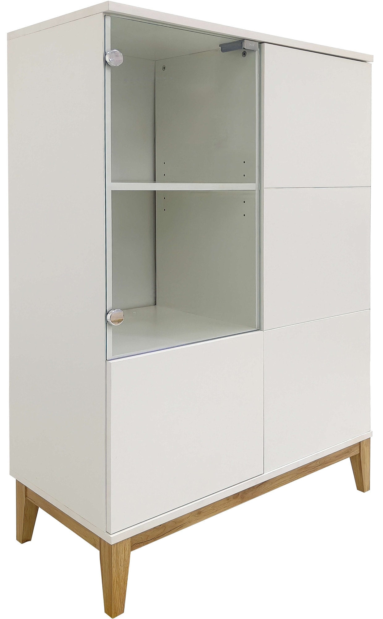 GOODproduct Buffet haut »Maryd« Commode, armoire moyenne, avec portes en verre et bois, étagères, largeur 80cm