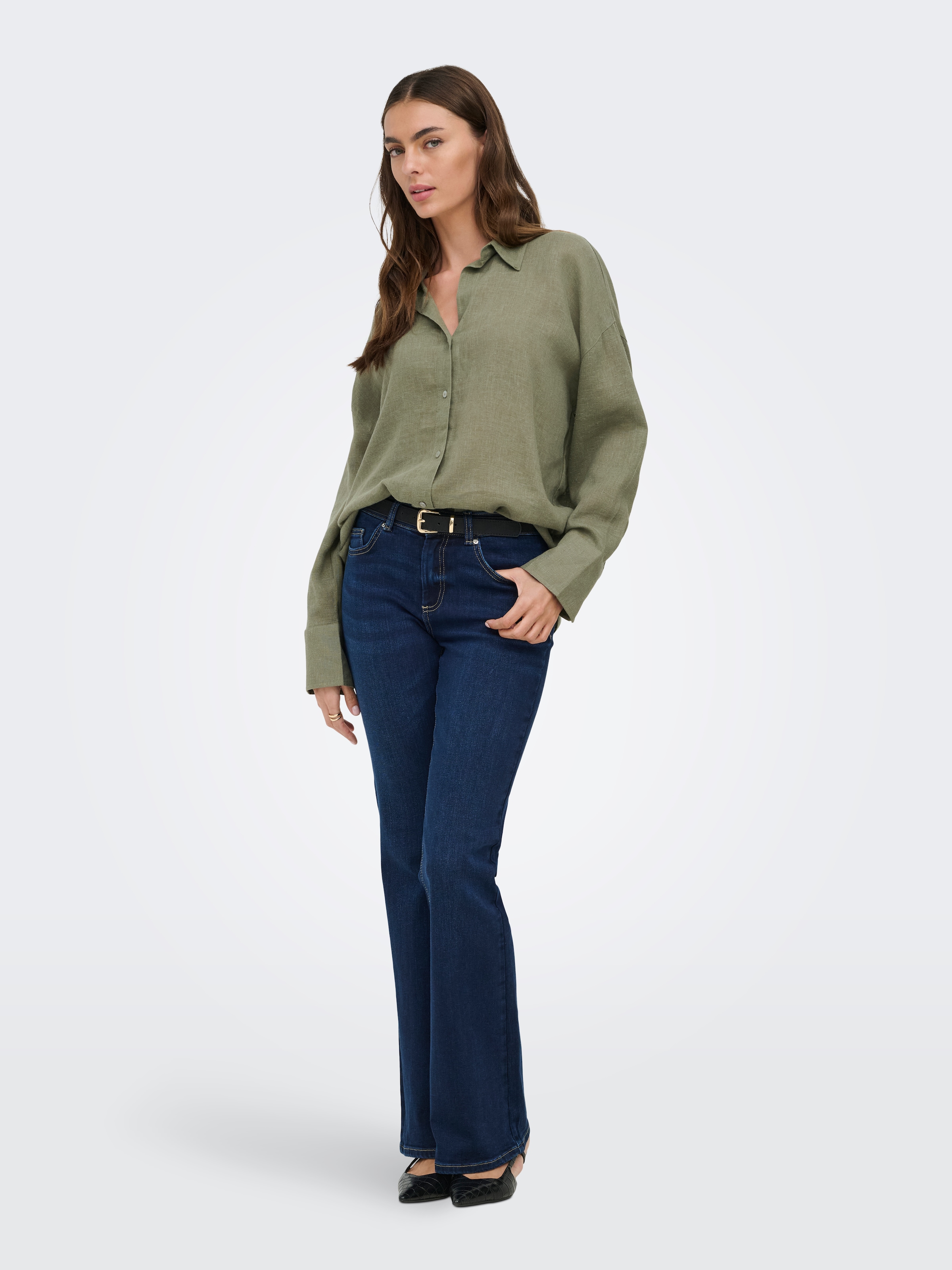 ONLY Blouse chemise »ONLBRUXELLES V- LS LIN BL SHIRT PNT NOOS« avec lin