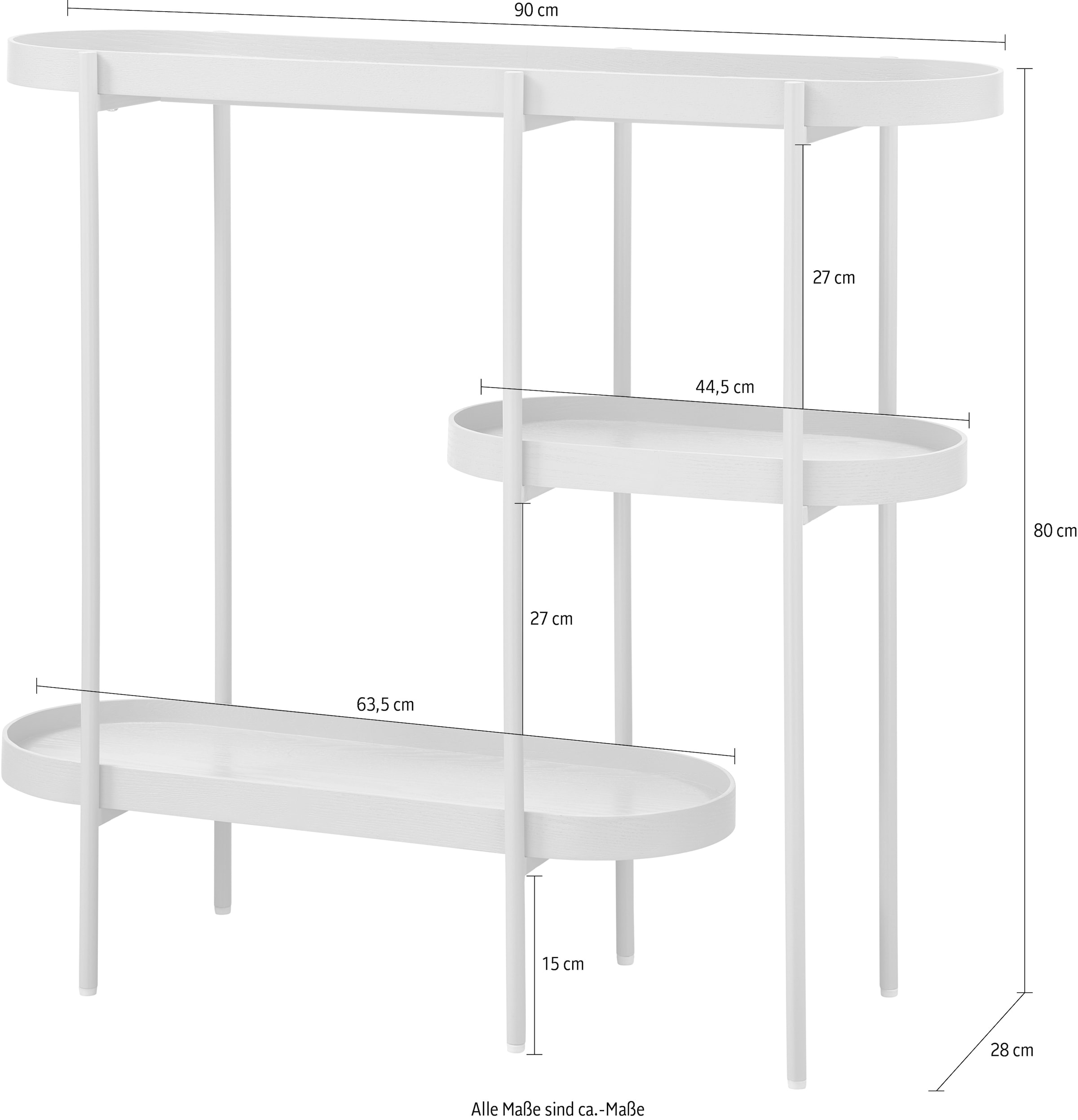WOOOD Table d'appoint »Noan aus MDF mit pulverbeschichtetem Metallgestell, 90 x 28 x 80 cm« capacité de charge 5 kg par niveau, tube de cadre Ø 1,5 cm