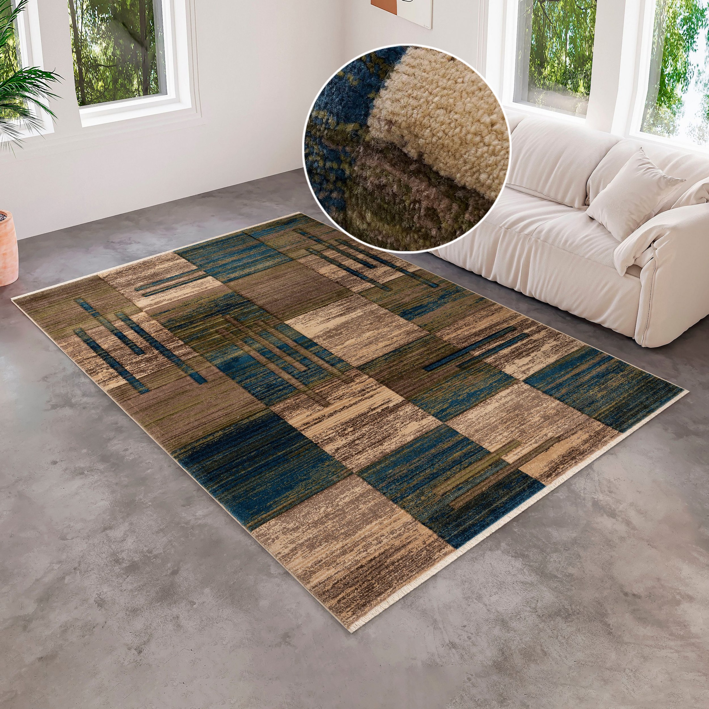 my home Teppich »Beliz« rechteckig 9 mm Höhe mit Konturenschnitt, Kurzflor, 3D-Design, mit Fransen, Wohnzimmer