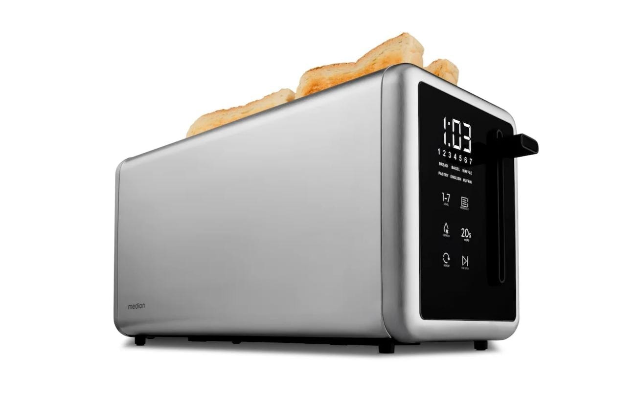 Medion® Toaster »Langschlitztoaster, MD12103, LED Sensor-Touch-Display« 2 lange Schlitze für 4 Scheiben 1450 W abnehmbarer Brötchenaufsatz