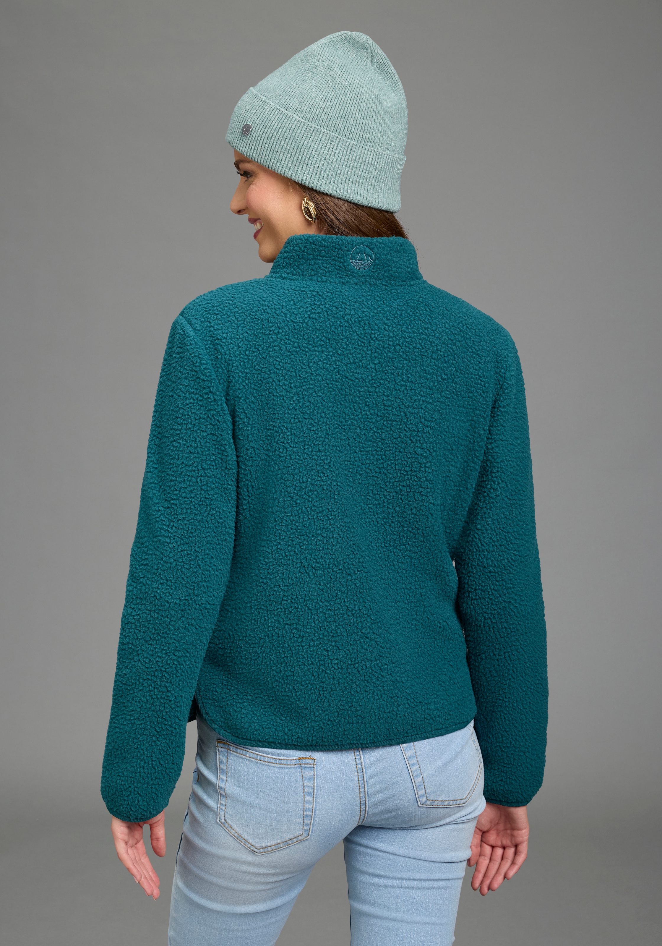 Polarino Veste polaire sans capuche en polaire Teddy, veste de transition avec col montant et boutons