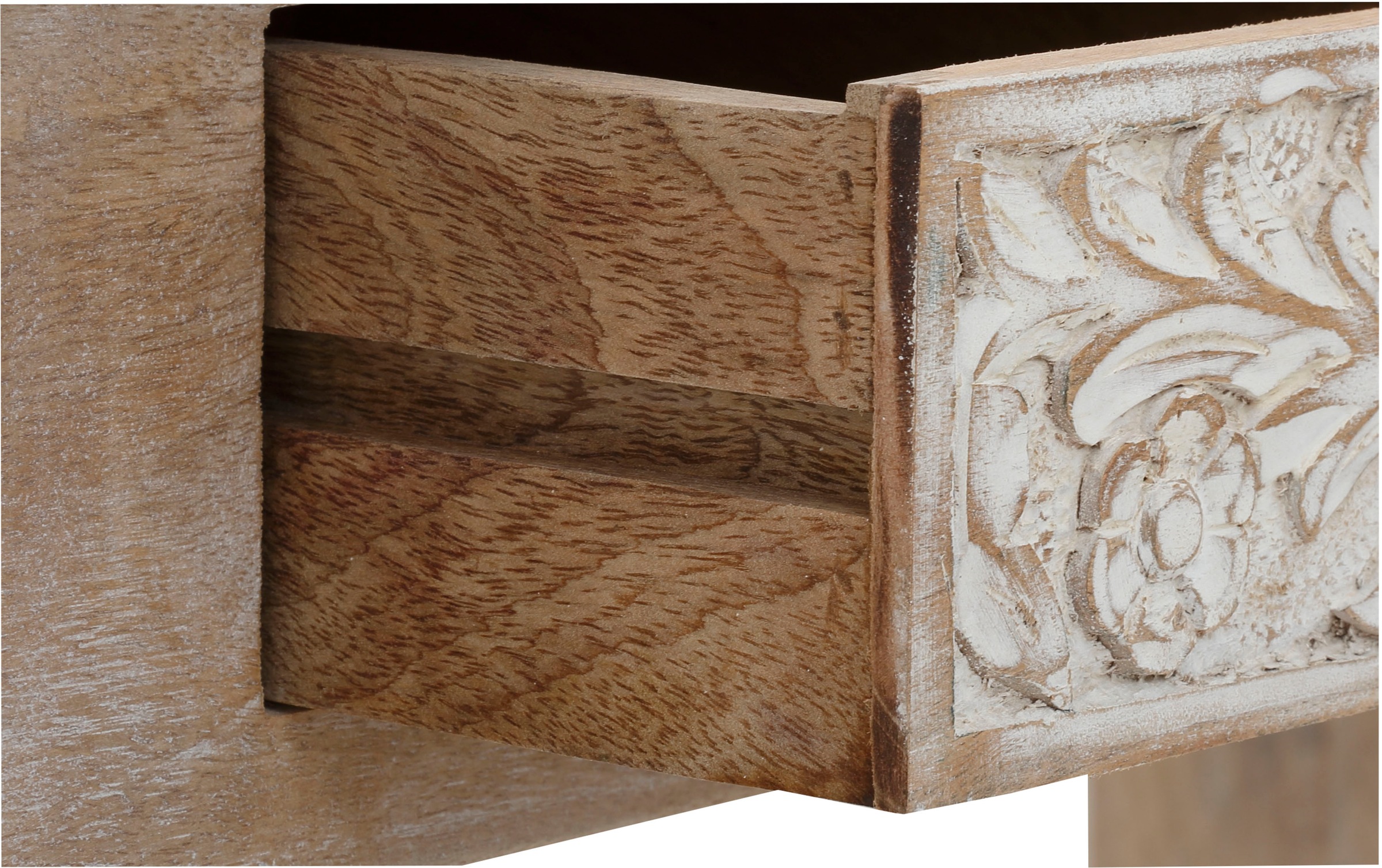 Home affaire Schreibtisch »Lavin« Mangoholz, mit dekorativen Schnitzereien, Handgefertigt, Breite 111 cm