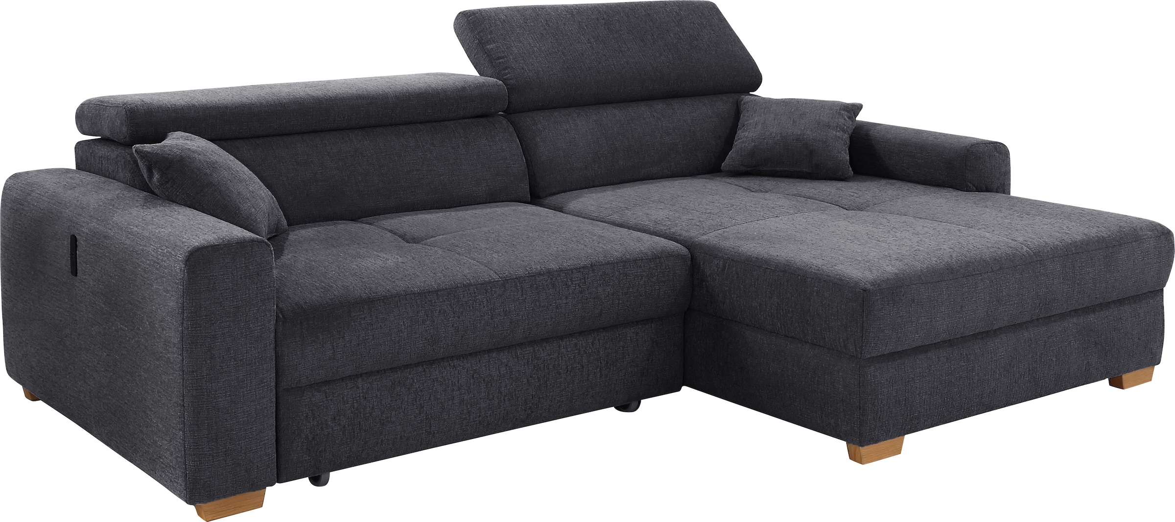 Jockenhöfer Gruppe Canapé d'angle »Slider L-Form, B: 277 cm Couch, 60cm elektrische Sitztiefenverstellung« capacité 140kg, connexion USB, réglage de la tête & coussin décoratif