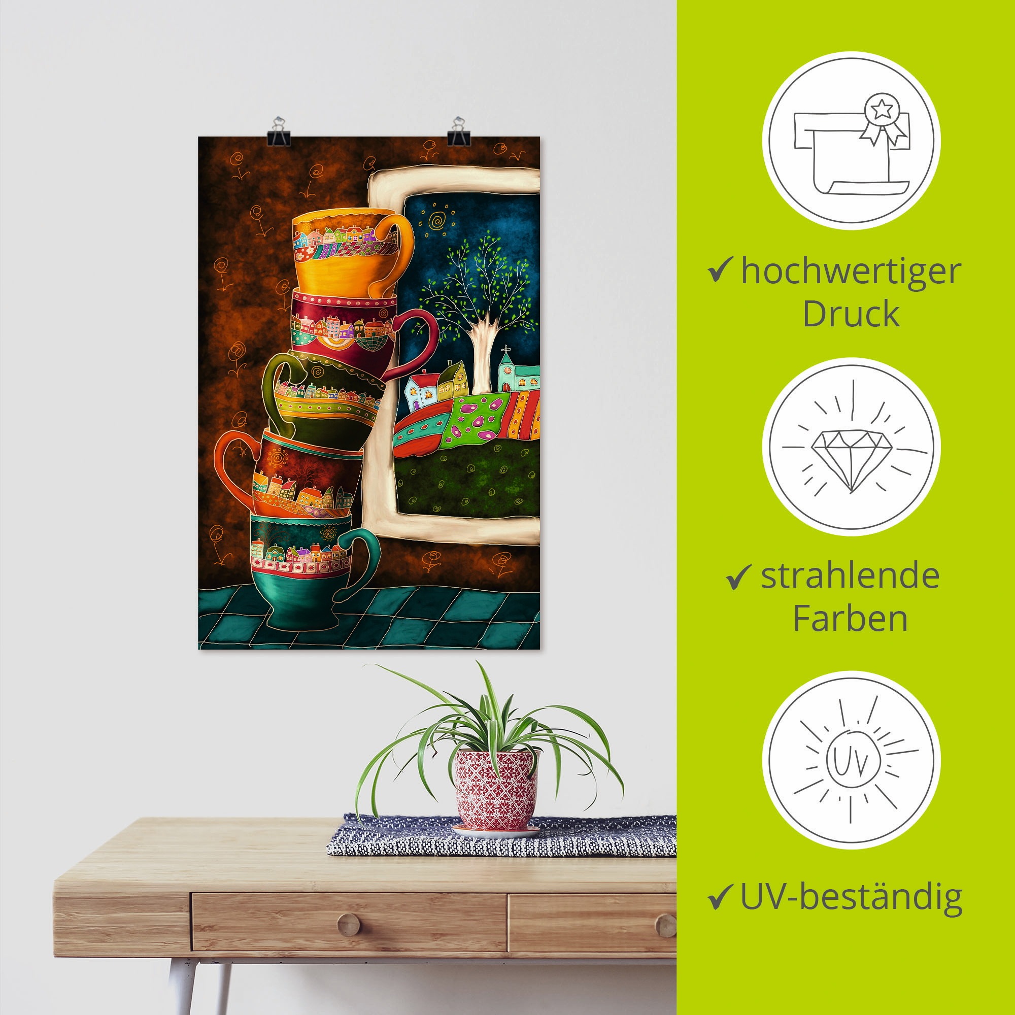 Artland Wandbild »Fröhliche Kaffeetassen« Getränke 1 Stk. tlg. als Alubild, Outdoorbild, Leinwandbild, Poster, Wandaufkleber