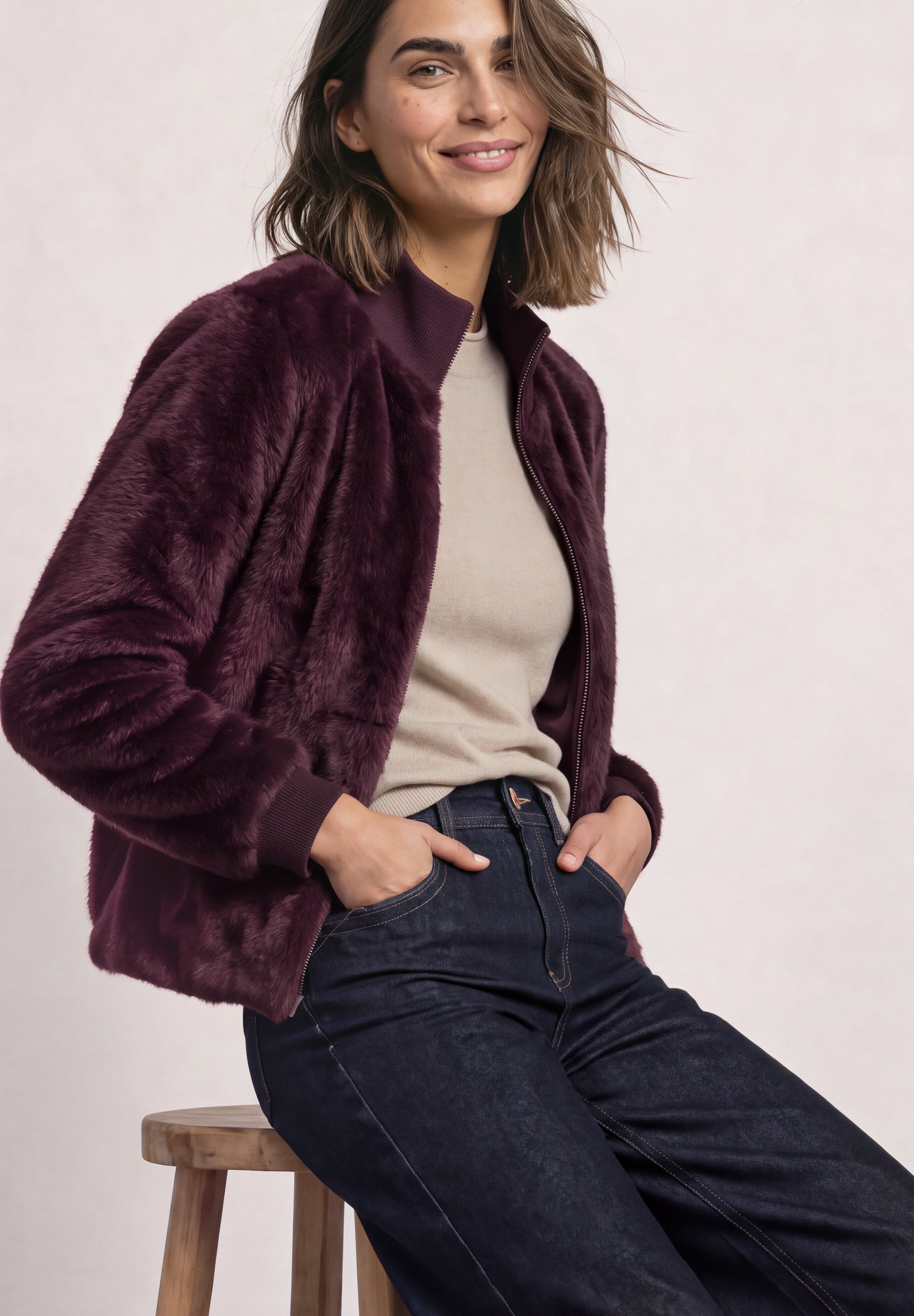 STREET ONE Blouson sans capuche Blouson en fausse fourrure avec détails tricotés et effet léopard