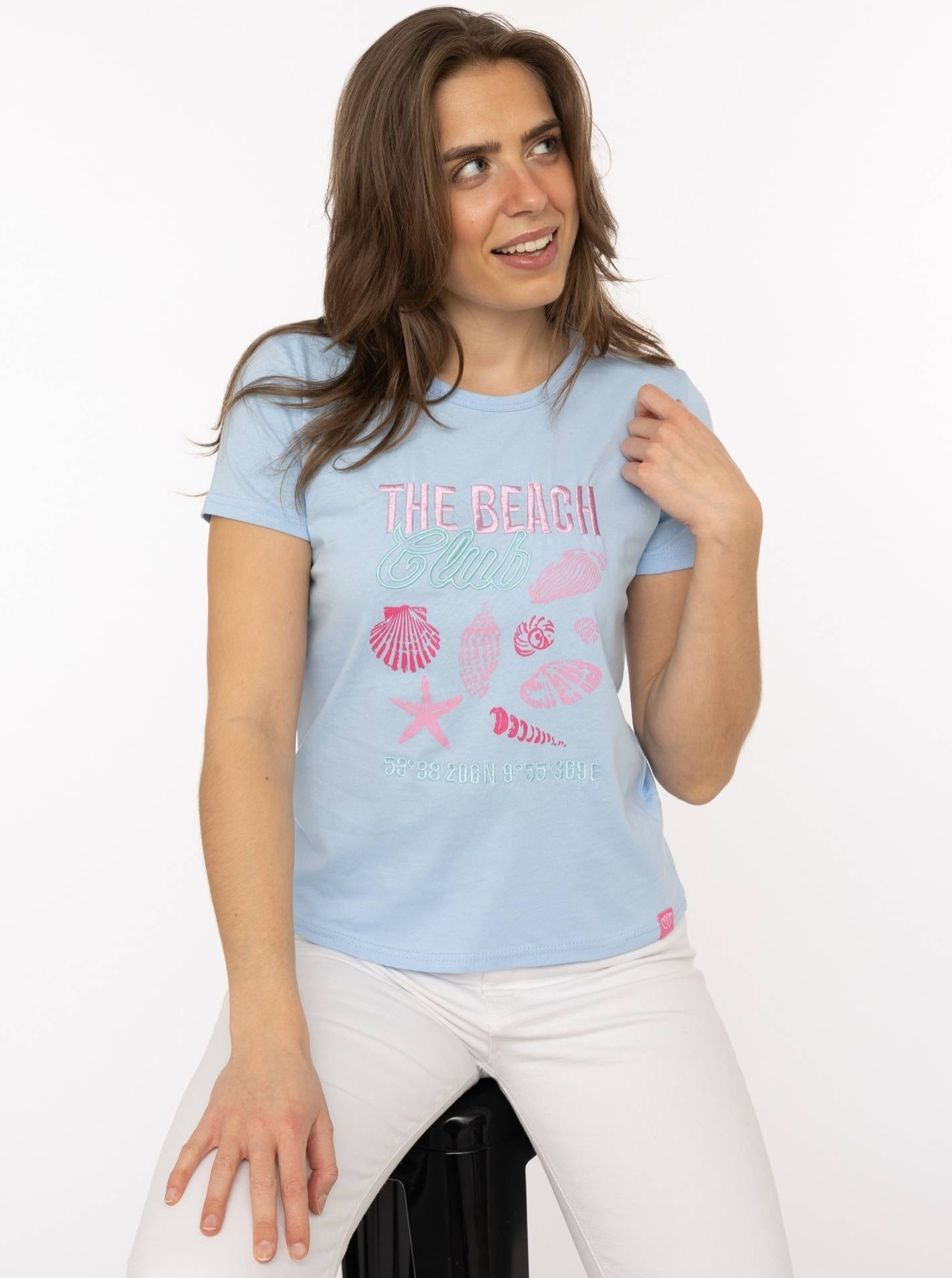 Zwillingsherz T-Shirt »"Beach"« Rundhals, grosses maritimes Motiv mit Stickerei