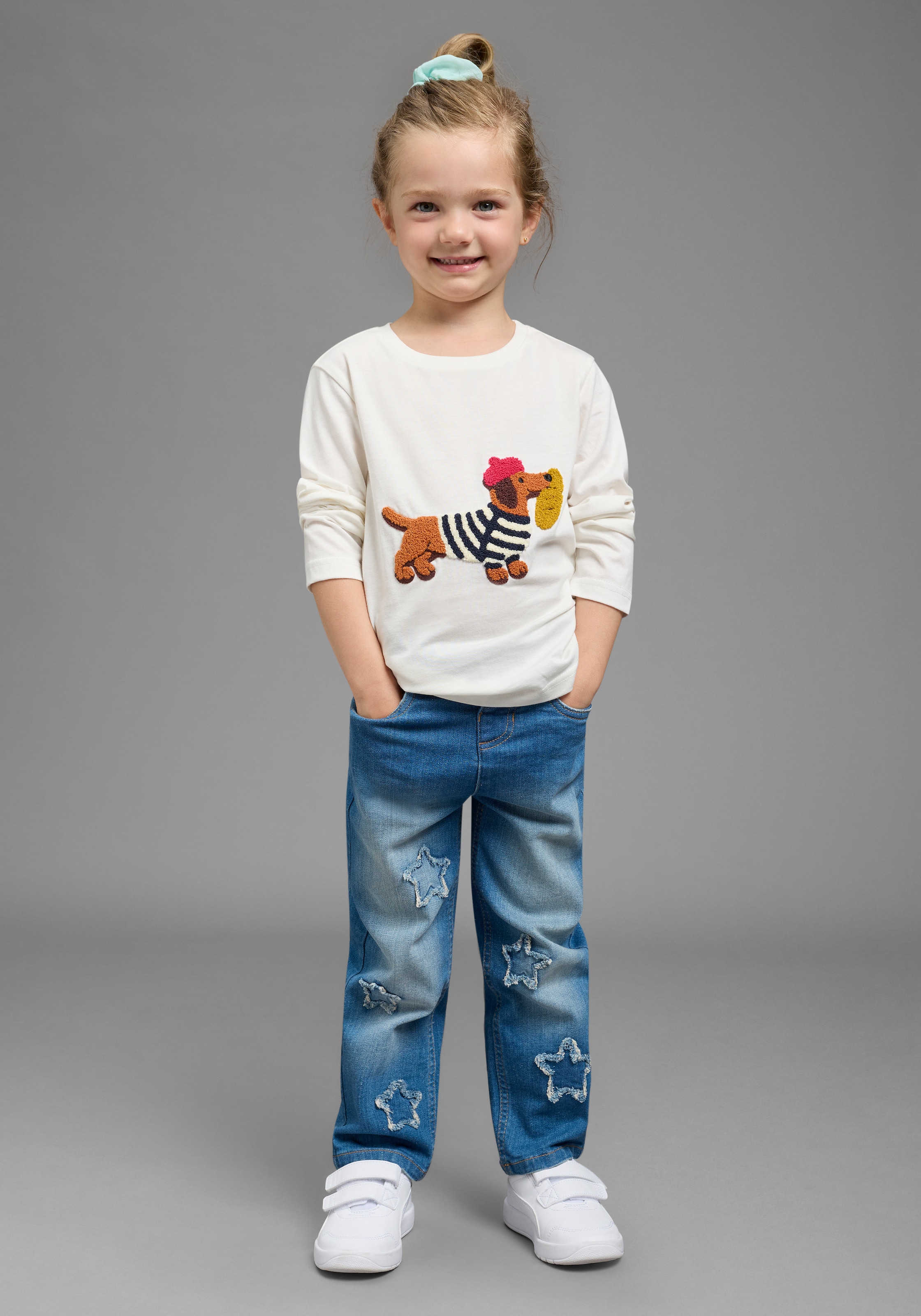 KIDSWORLD Langarmshirt »Shirt mit Frottee-Applikation: DACKEL« Shirt für Dackel-Fans, Basic-Stil, mit modischer Frottee-Applikation