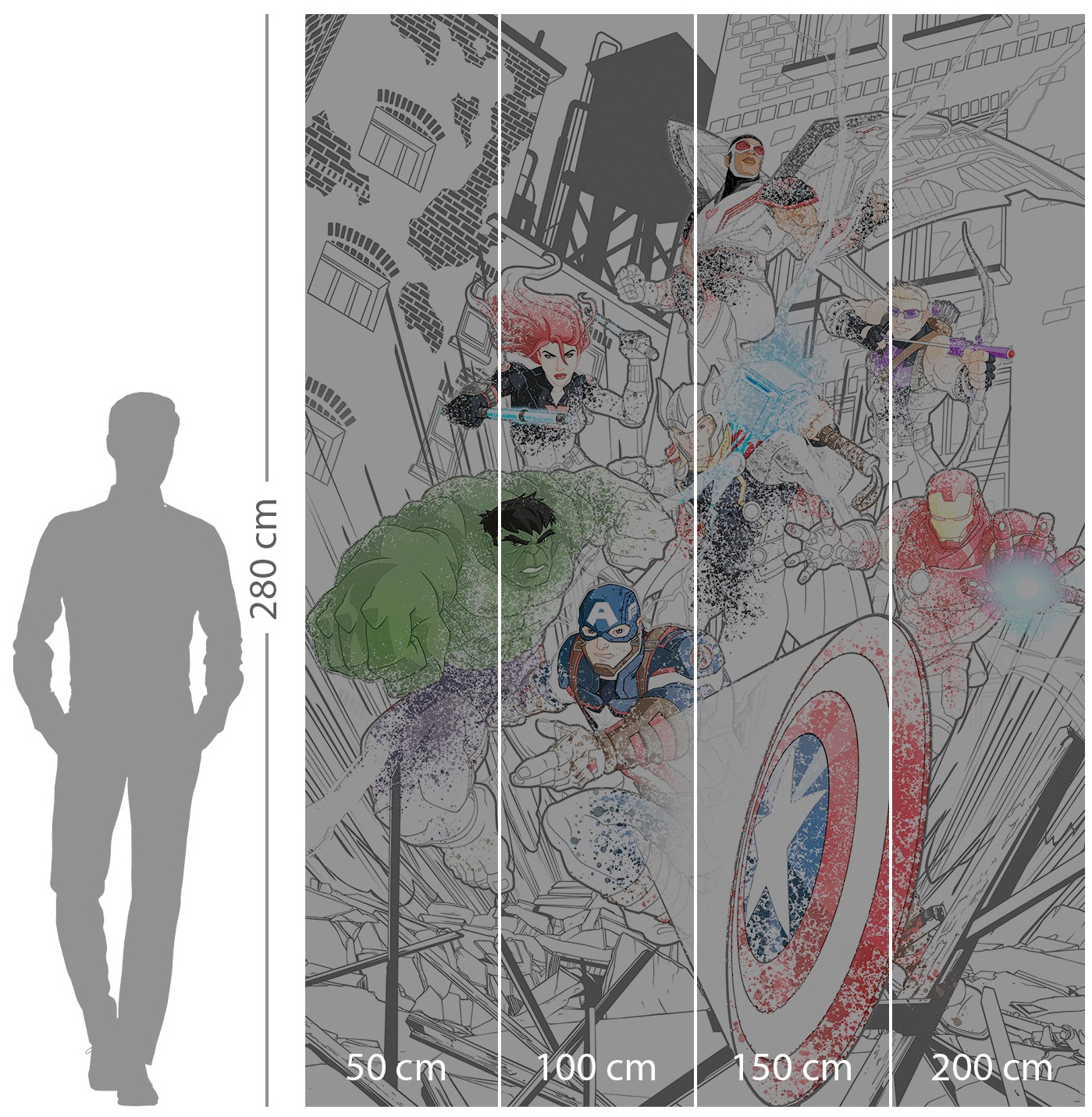 Komar Papier peint intissé »Digitaldruck Vlies -  Avengers Attack - Grösse 200 x 280 cm« imprimé Kinderzimmer