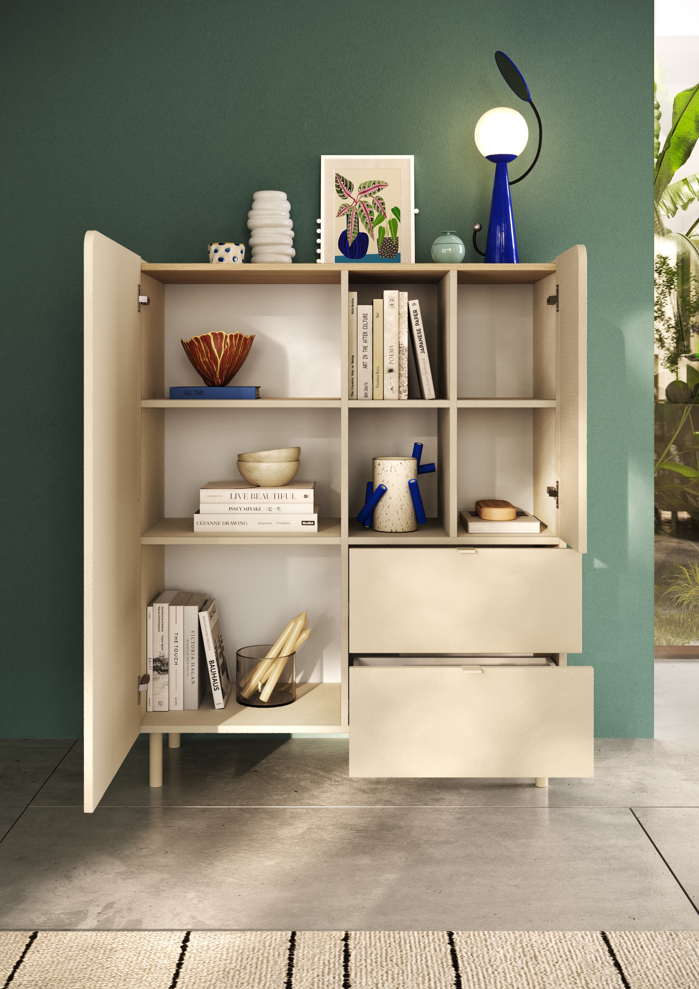 GOODproduct Buffet haut »Dobbiaco, B/H 101/124 cm, 2 Türen, 2 Schubkästen, Stauraumschrank« Top intégré, pieds en métal droits, porte avec arrondi