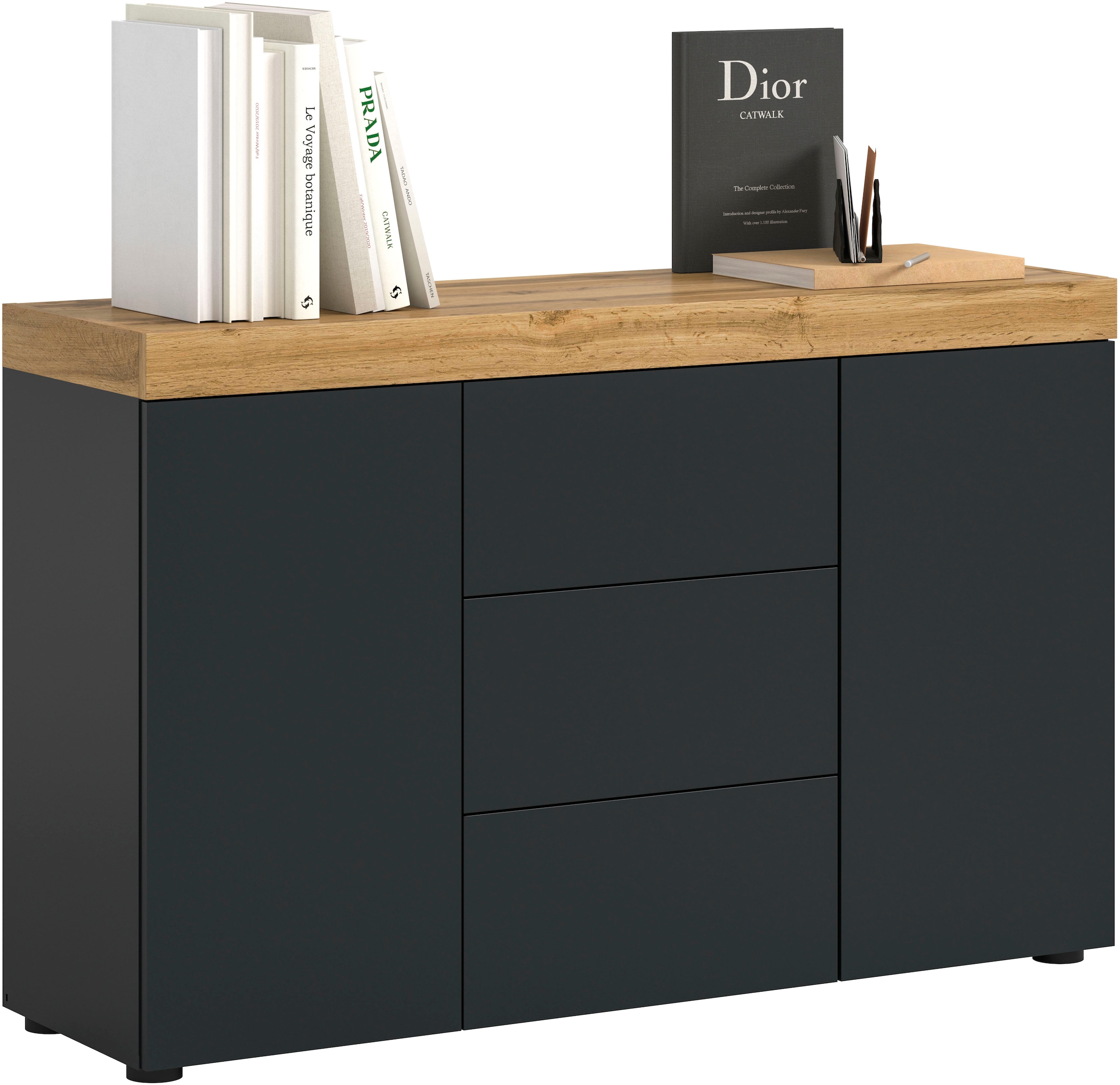 GOODproduct Sideboard »MAMBO, TOPSELLER!, Breite 125cm, 2 Türen, 3 Schubkästen, push-2-open« 2 farbige Ausführung, in verschiedenen Farben erhältlich, 1 Stk. tlg. Sideboard, Kommode, Wohnzimmer, Flur, Arbeitszimmer