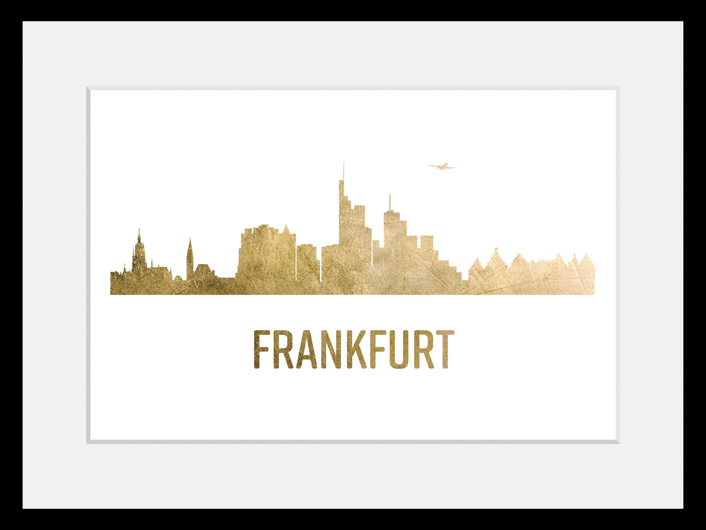 queence Bild »Frankfurt Skyline GOLD« Deutschland | Frankfurt am Main | Gebäude | Kirche | Schriftzug | Stadt | Städte 1 Stk. tlg. HD Premium Poster-Druck inkl. Holzrahmen