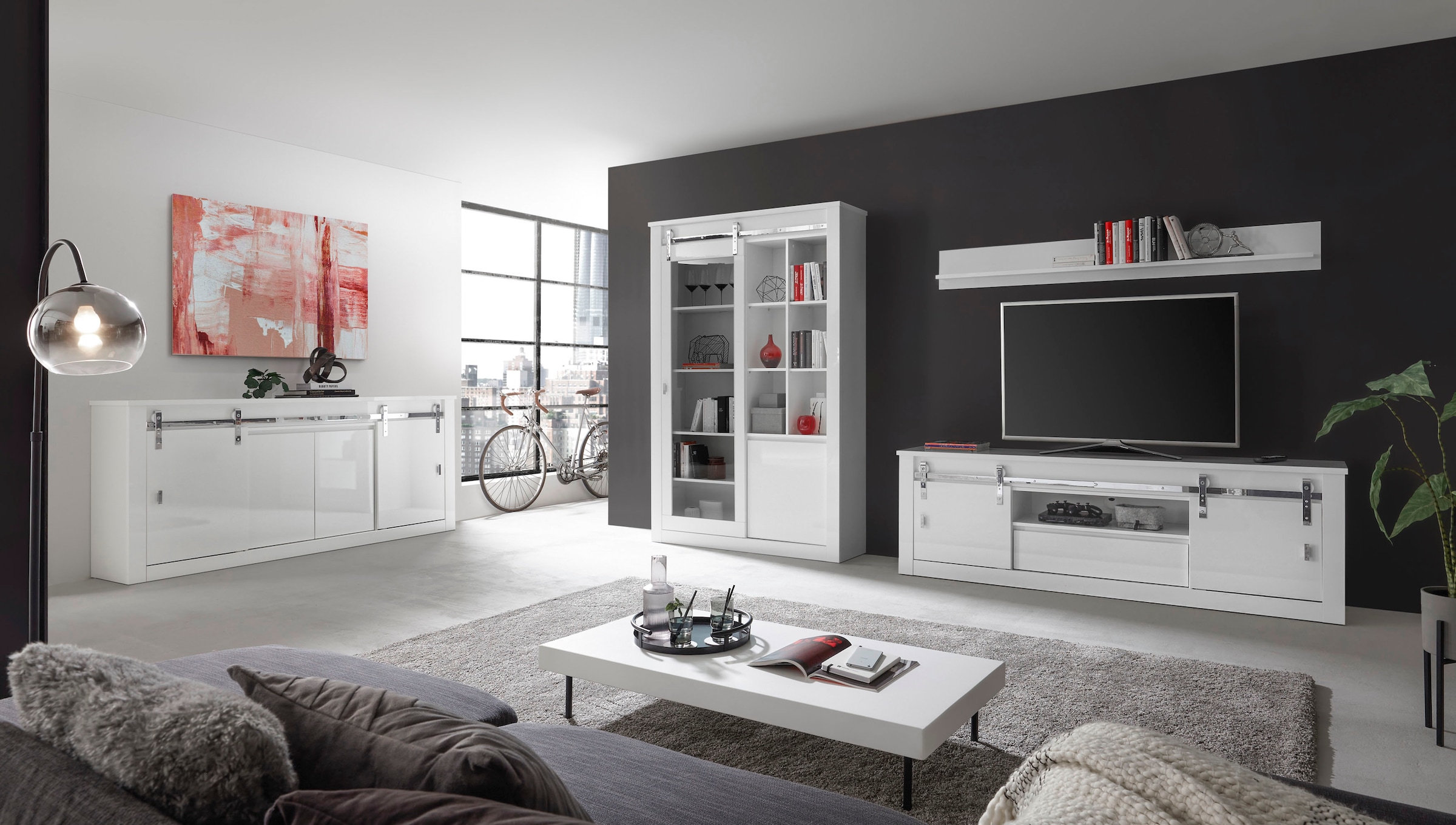 Home affaire Wohnwand »Daytona, moderne Anbauwand, Wohnzimmer-Set in Weiss Hochglanz« Set, 3 Stk. tlg.