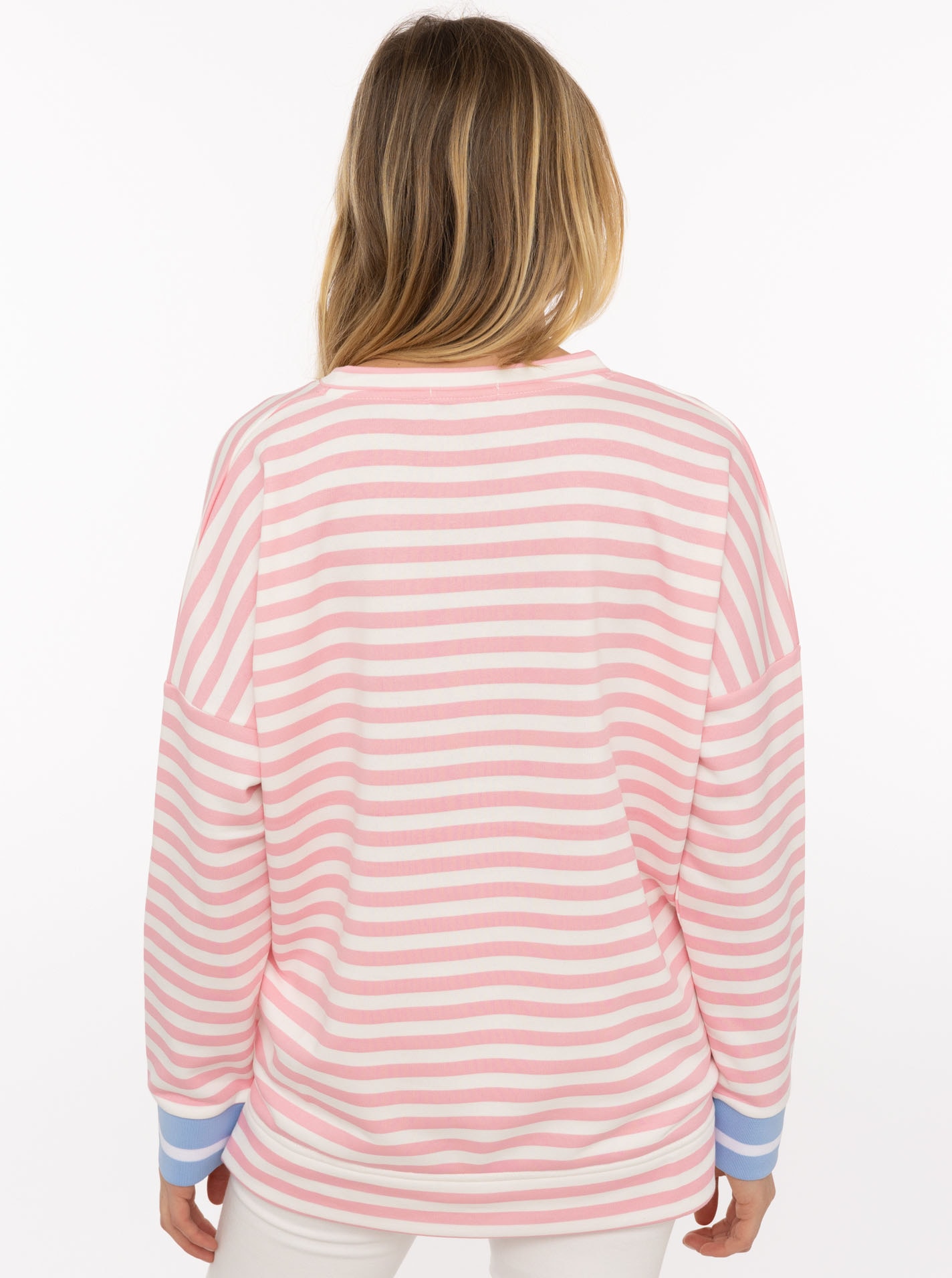 Zwillingsherz Hoodie »"Streifen Moin"«, V-Neck, gestreift, Stickerei mit Anker, gestreifte Bündchen
