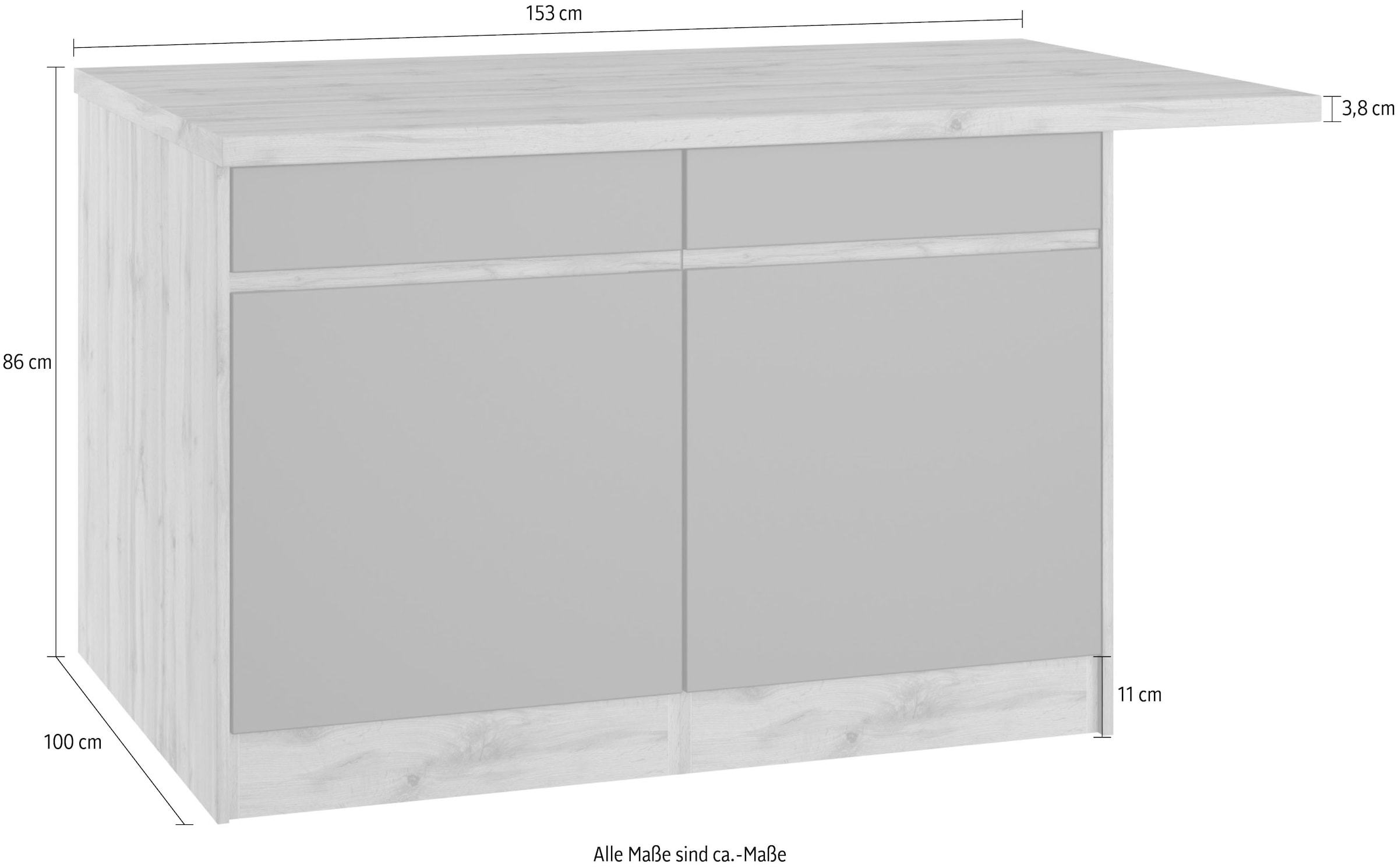 KOCHSTATION Ilot de cuisine »KS-Riesa« largeur 153 cm, profondeur 100 cm, façades MDF
