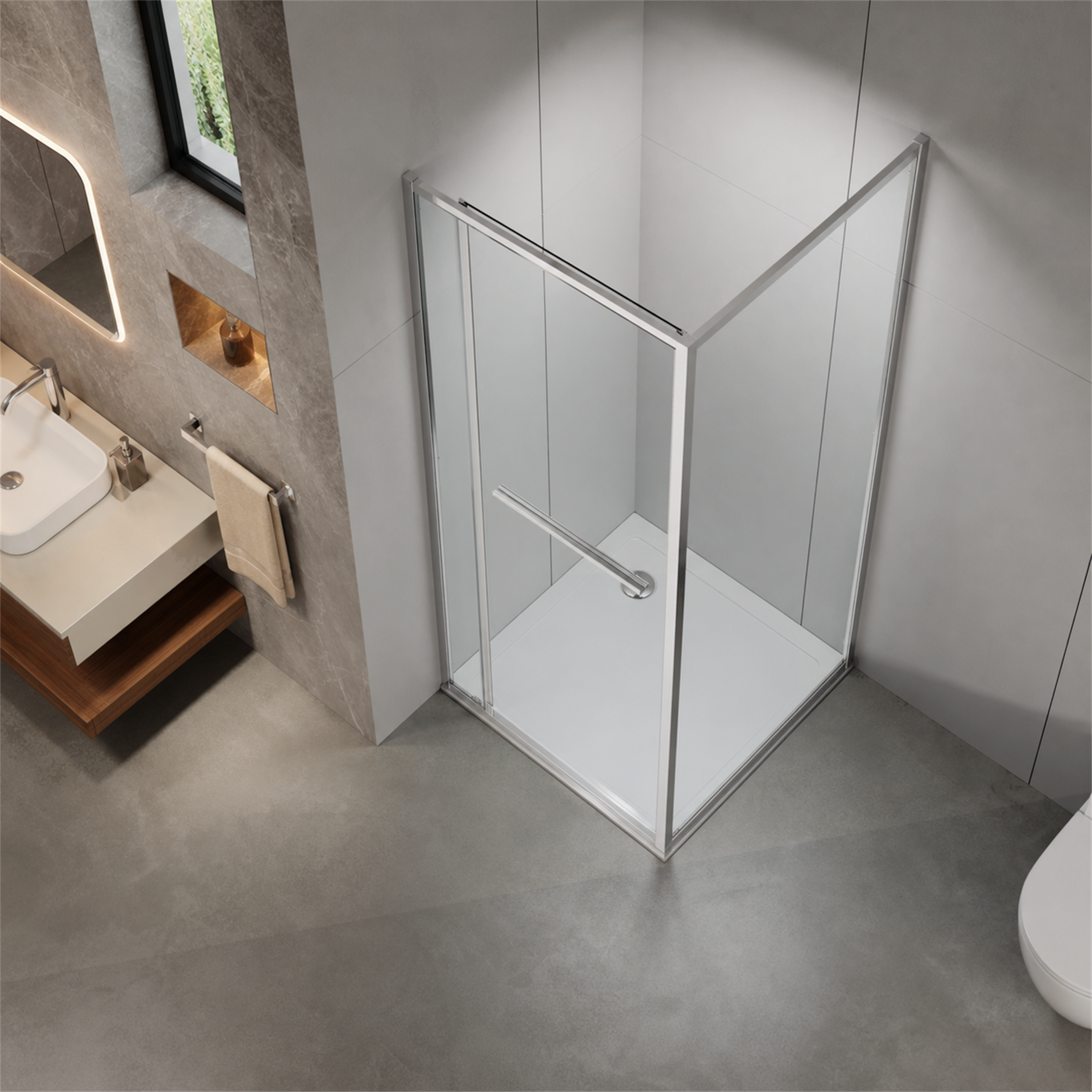 GOODproduct Douche d'angle »Vinci« porte battante pour largeur d'entrée maximale, système à double roulettes