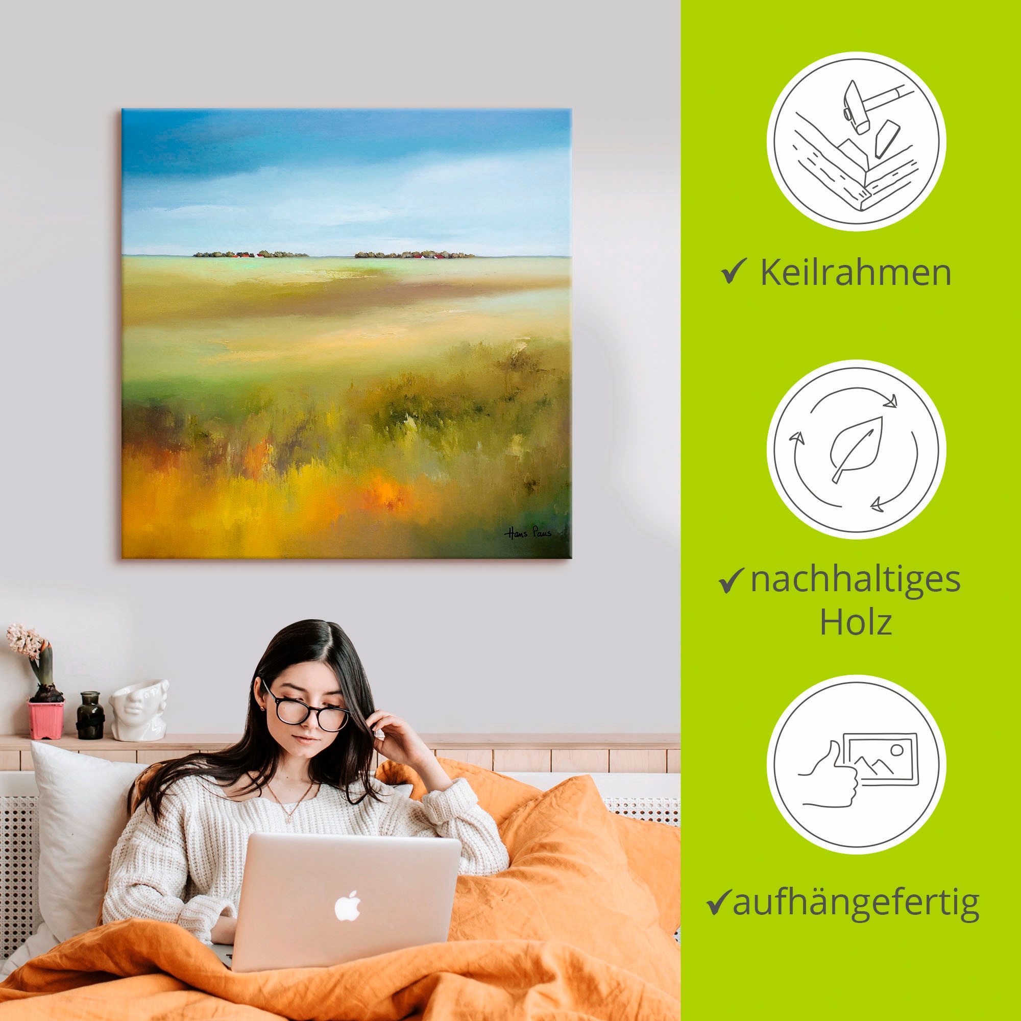 Artland Tableau sur toile »Landschaft I« 1 cuis tlg. auf Holzrahmen gespannt