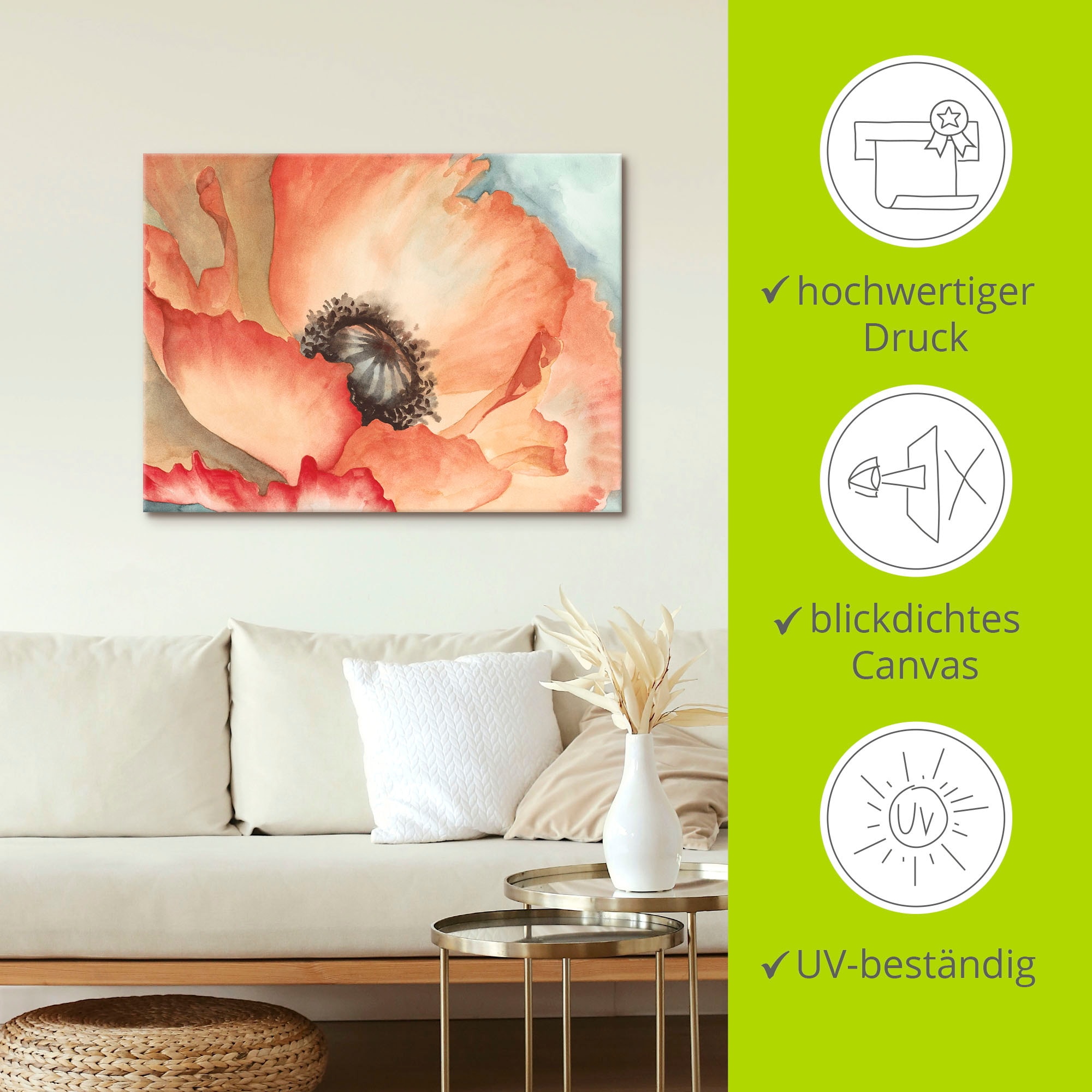 Artland Fresque murale »Wasserfarben Mohn II« 1 cuis tlg. als Leinwandbild in verschied. Grössen