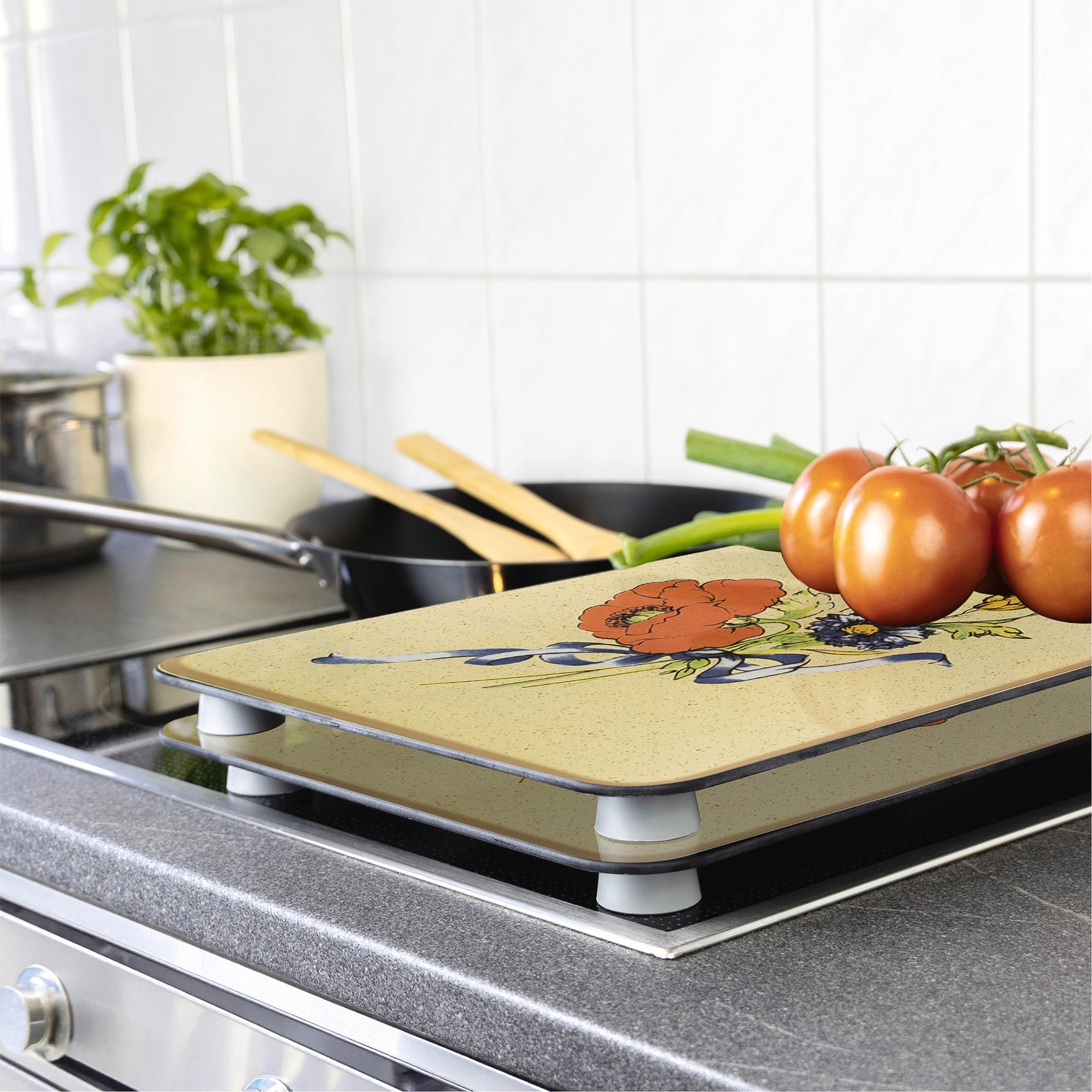 WENKO Herd-Abdeckplatte »Universal Modell Kornblumen« Herdabdeckung für alle Herdarten, kratzfest, mit rutschfesten Füssen