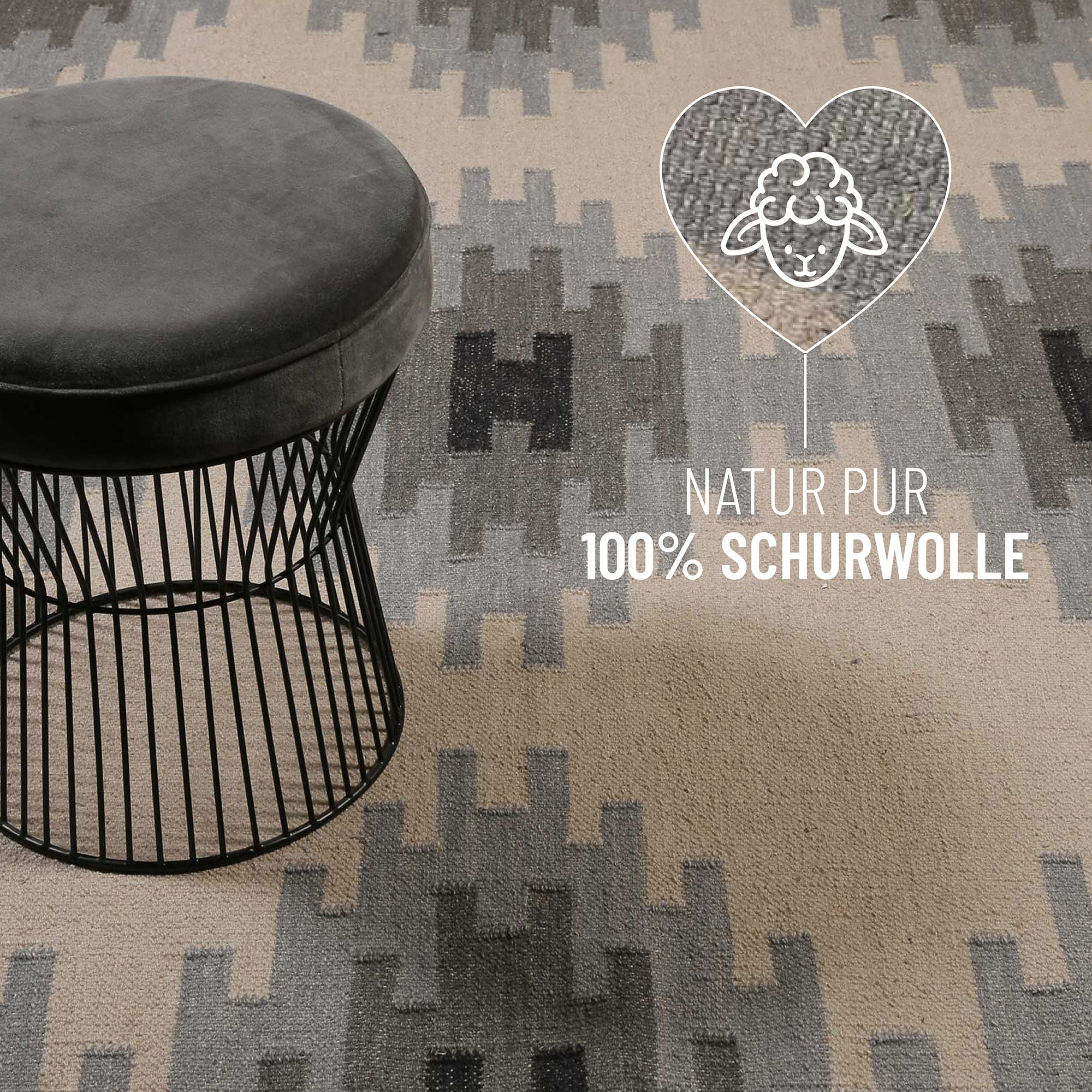 Green Looop Tapis en laine »Belle« Rectangulaire 5 mm Höhe Fransen, Kelim, handgewebt, Natur, Wohnzimmer, Schlafzimmer, Raute