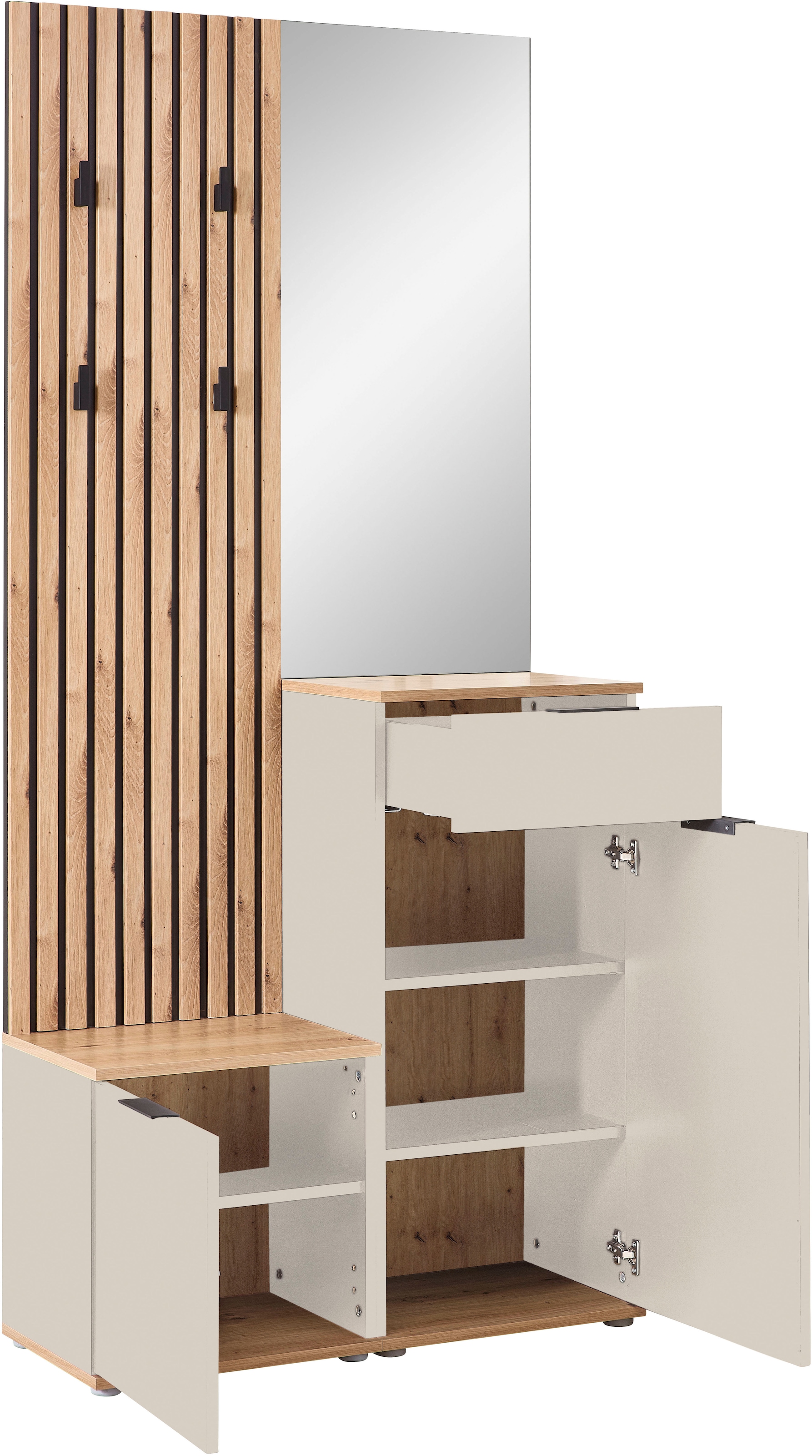 HBZ Vestiaire compact »Simple mit Spiegel, Flurgarderobe BxHxT 88x195x35 cm« 4 cuis tlg. avec banc, panneau, meuble à chaussures avec tiroir et miroir