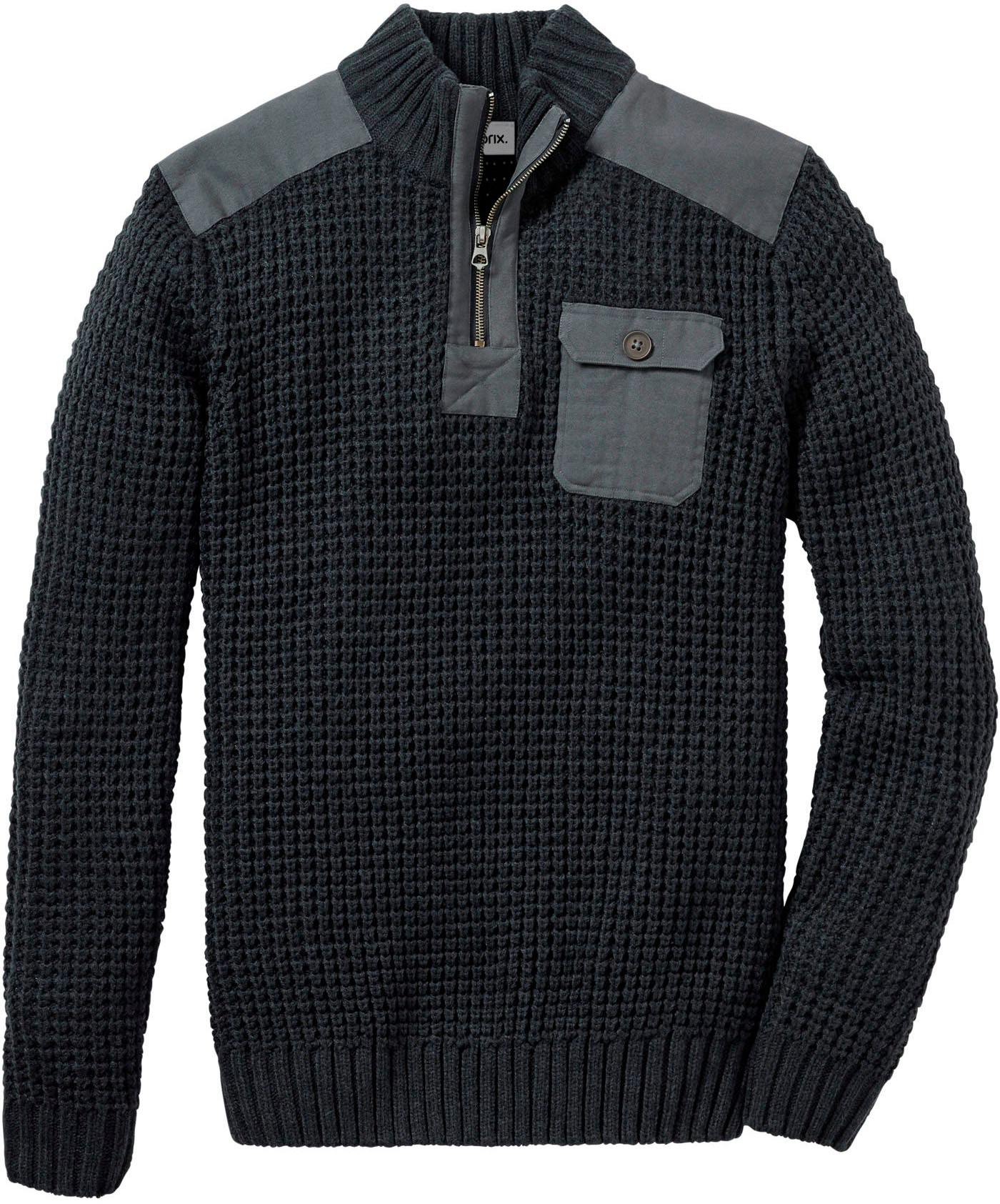 bonprix Troyer »Grobstrick Troyer Pullover mit Web-Besatz« aus Polyacryl, mit Stehkragen und Zipper, Regular Fit