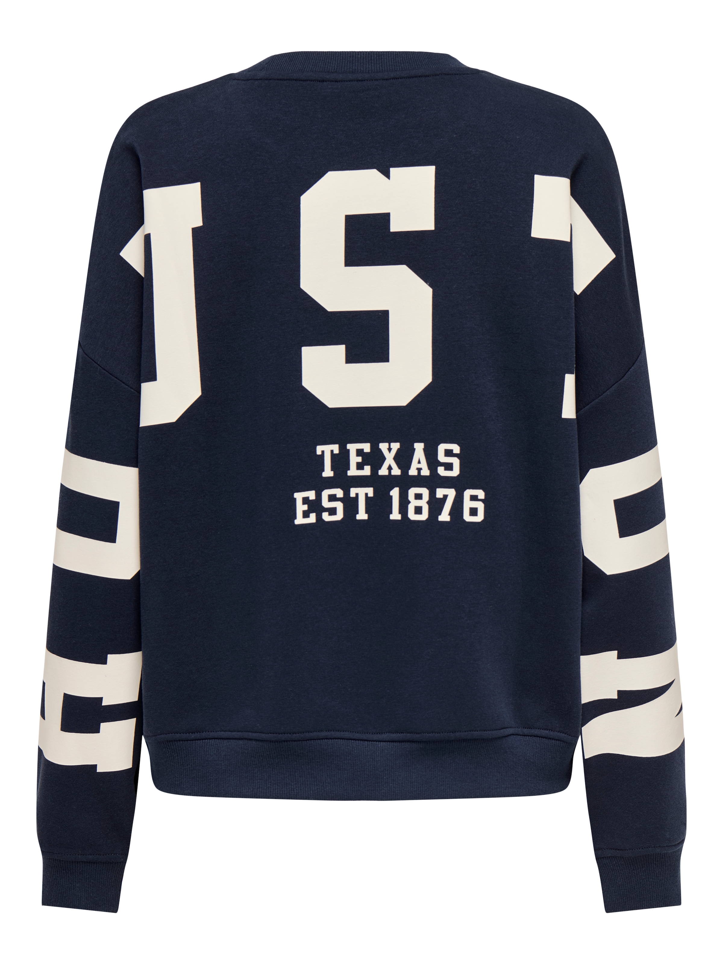 ONLY Sweat-shirt »ONLSWEAT L/S BACK/SLEEVE PRINT SWT NOOS«, mélange de coton, coupe ample
