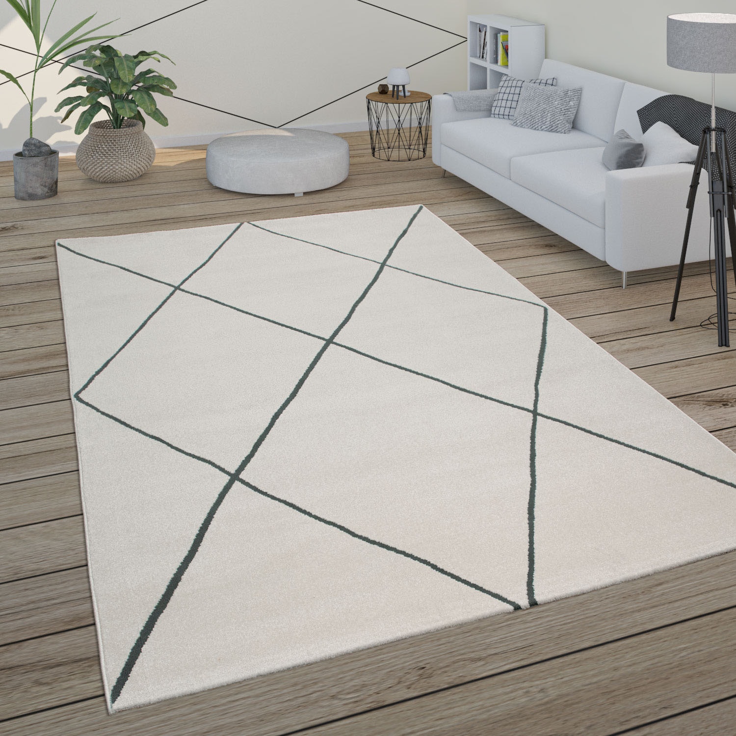 Paco Home Tapis »Haral 787« Rectangulaire 9 mm Höhe Kurzflor, Scandi Design, Rauten Motiv