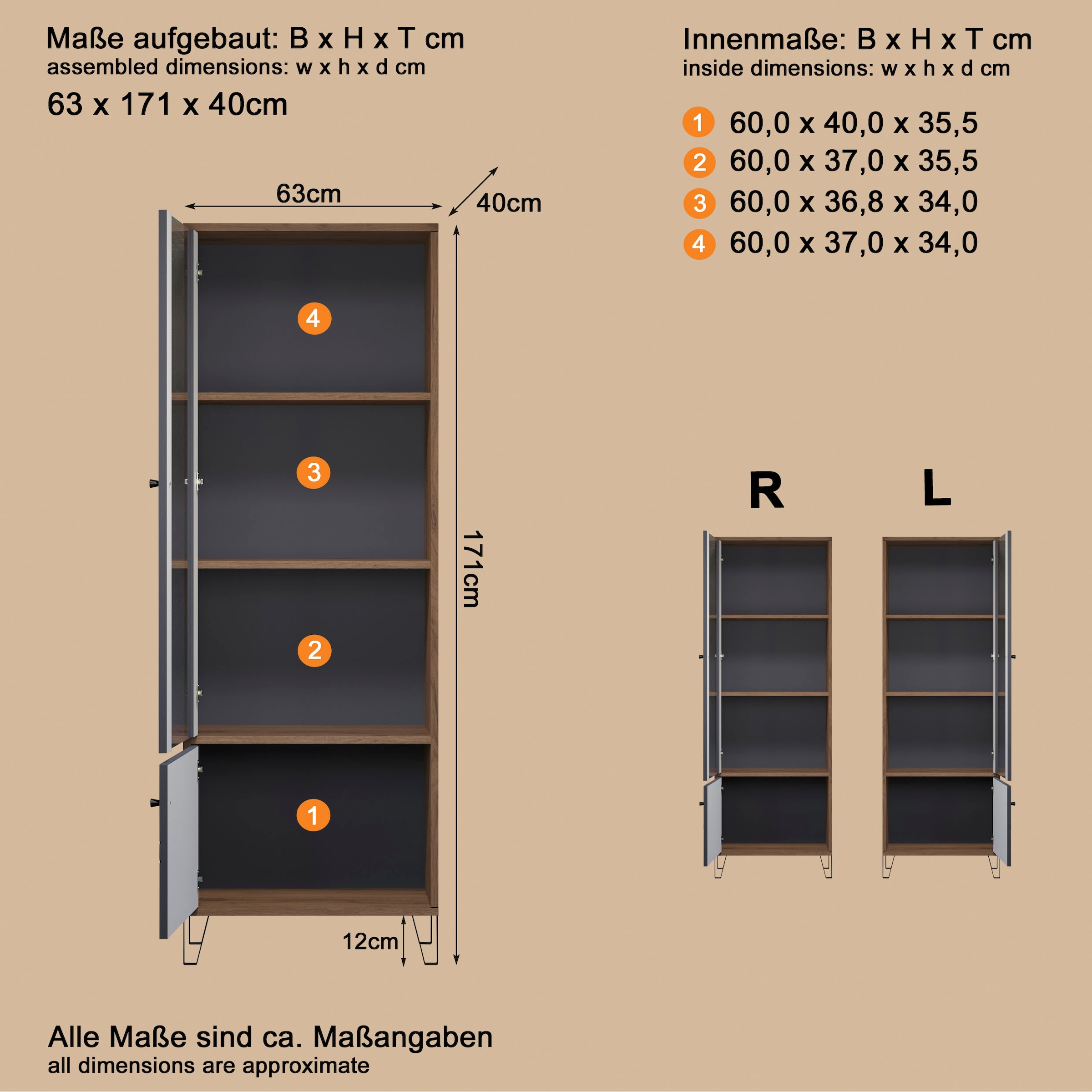 PLACES OF STYLE Vitrines »Molveno« 1 cuis tlg. Standvitrine mit 2 Türen - (B/T/H) 63/40/172 cm