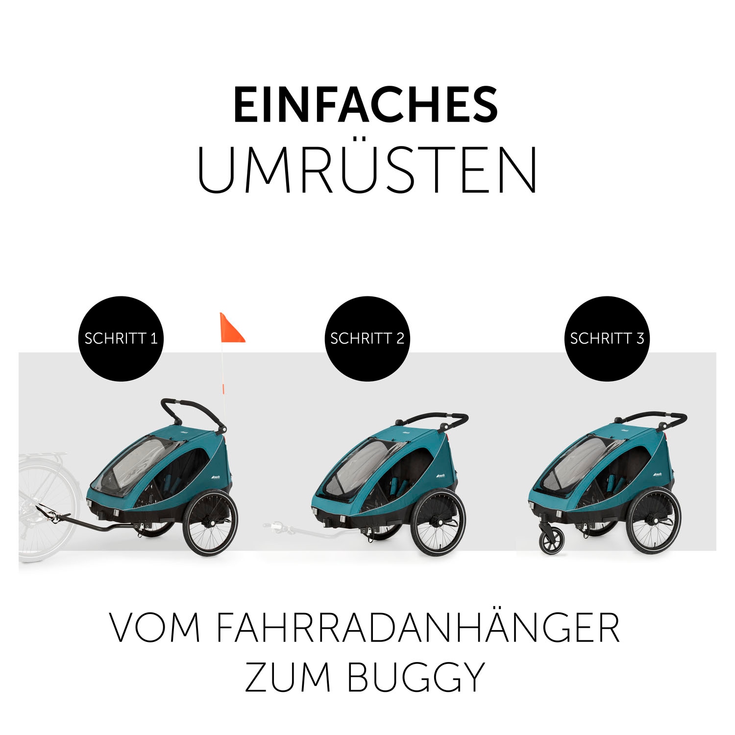 Hauck Fahrradkinderanhänger »Dryk Duo, Ocean Green« für 2 Kinder; inkl. Buggy-Rad