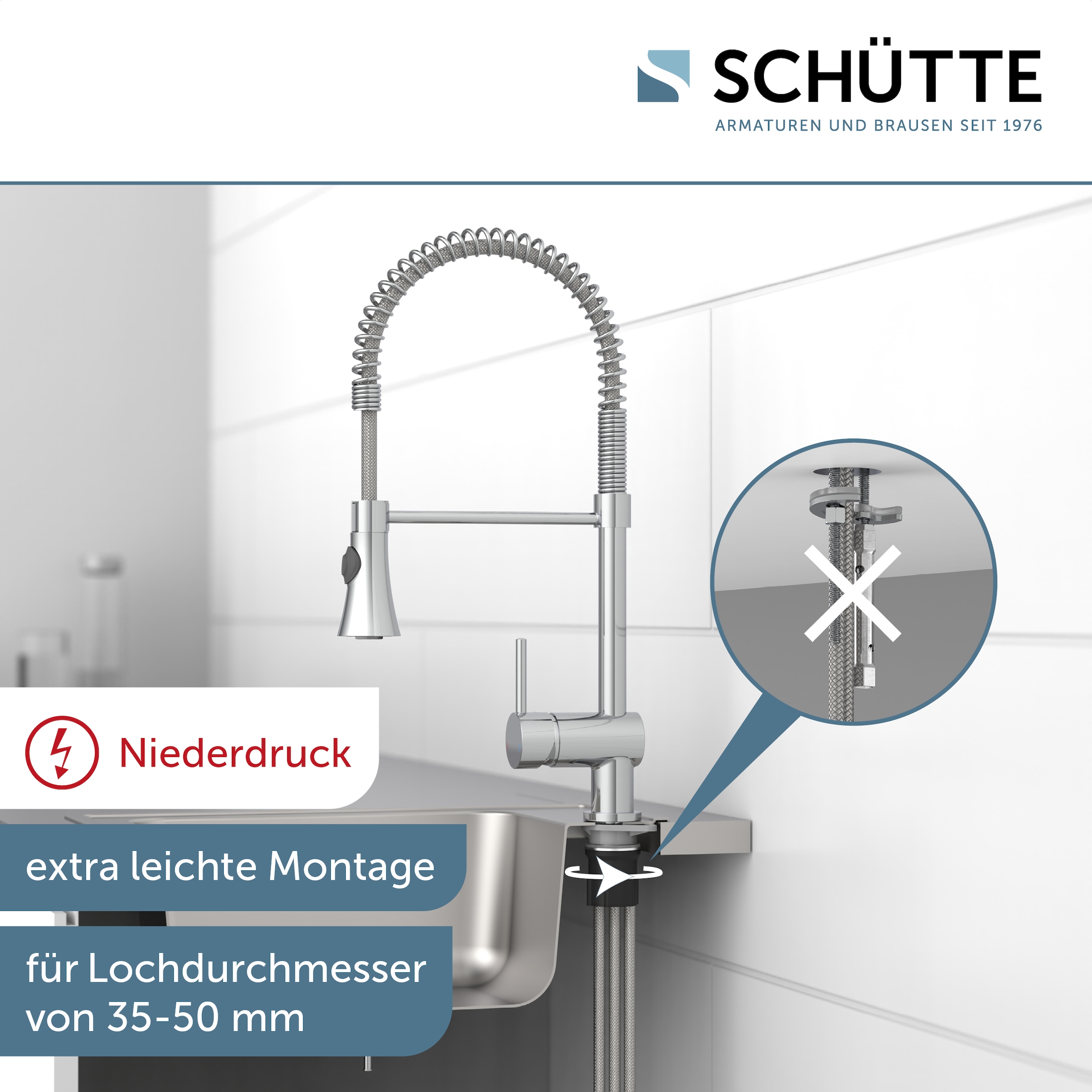 Schütte Spültischarmatur »CORNWALL« Niederdruck Armatur Küche, Wasserhahn ausziehbar, Mischbatterie, Chrom