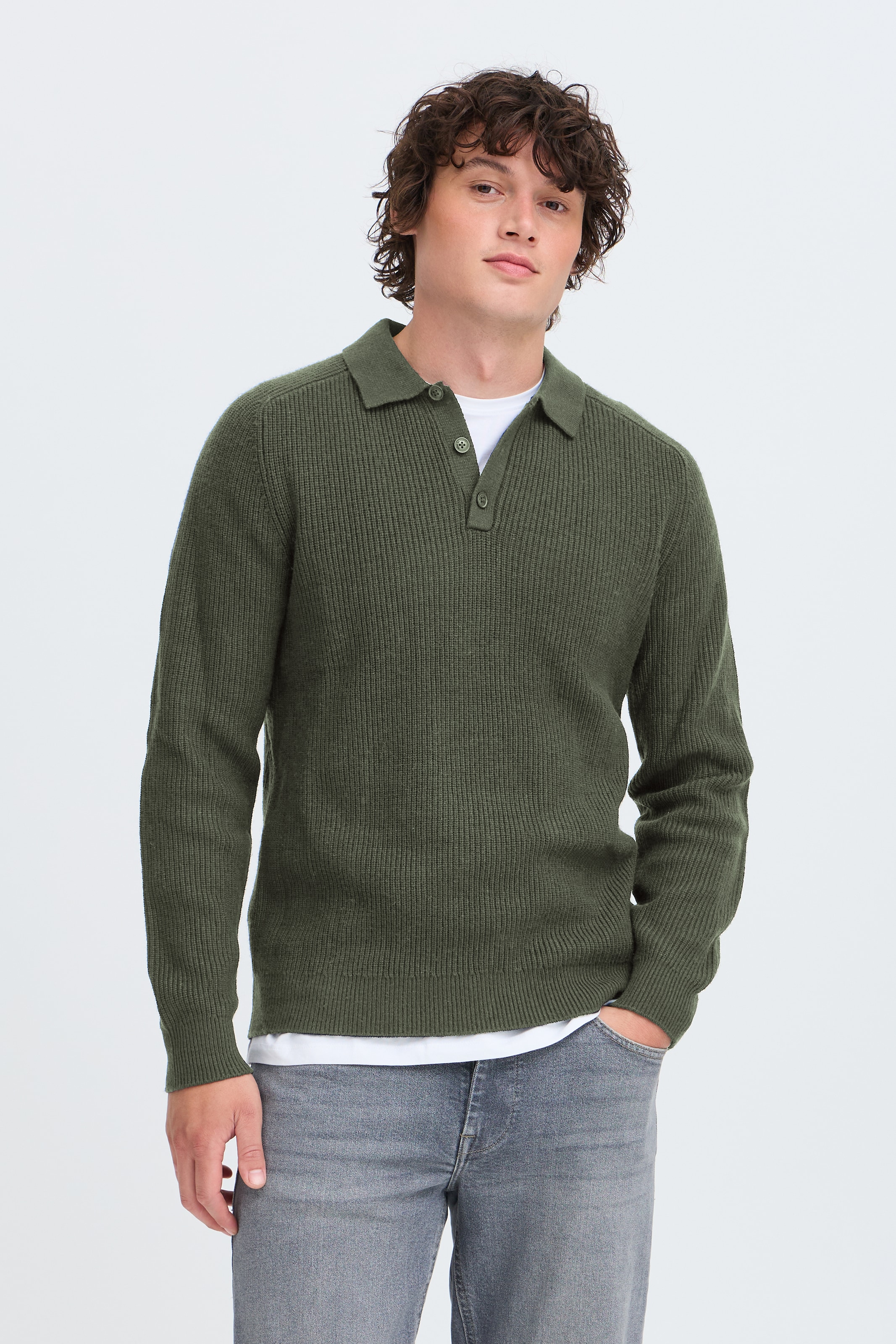 Blend Pull à col rond »BHBOS KNIT POLO« mélange de matériaux, coupe régulière