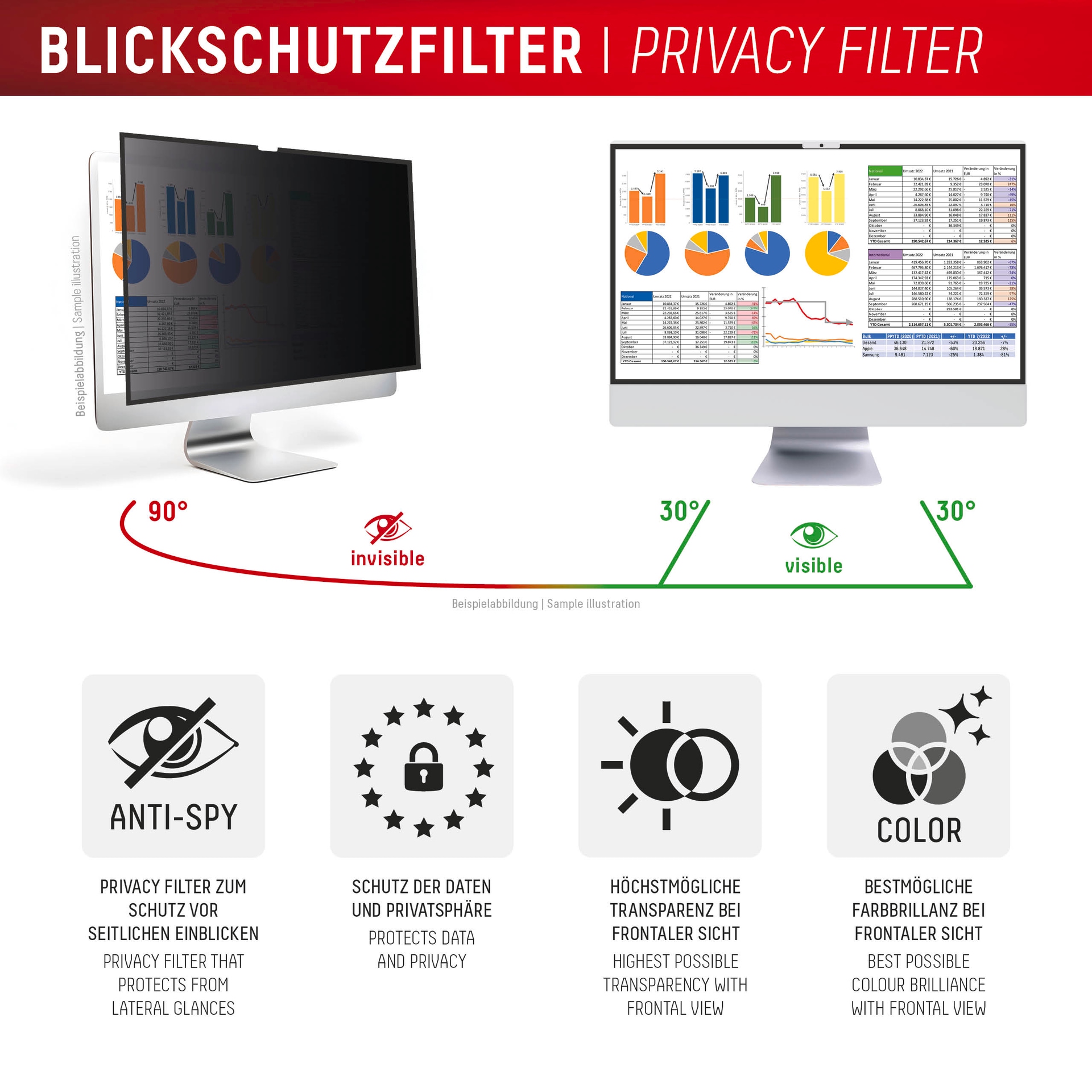 Displex Film de protection d'écran »Privacy Safe Blickschutzfilter« für Apple iMac 24 M1;Apple iMac 24 M3;Apple iMac 24 M4 Blickschutzfolie, Schutzfolie, Bildschirmschutz, kratz- & stossfest