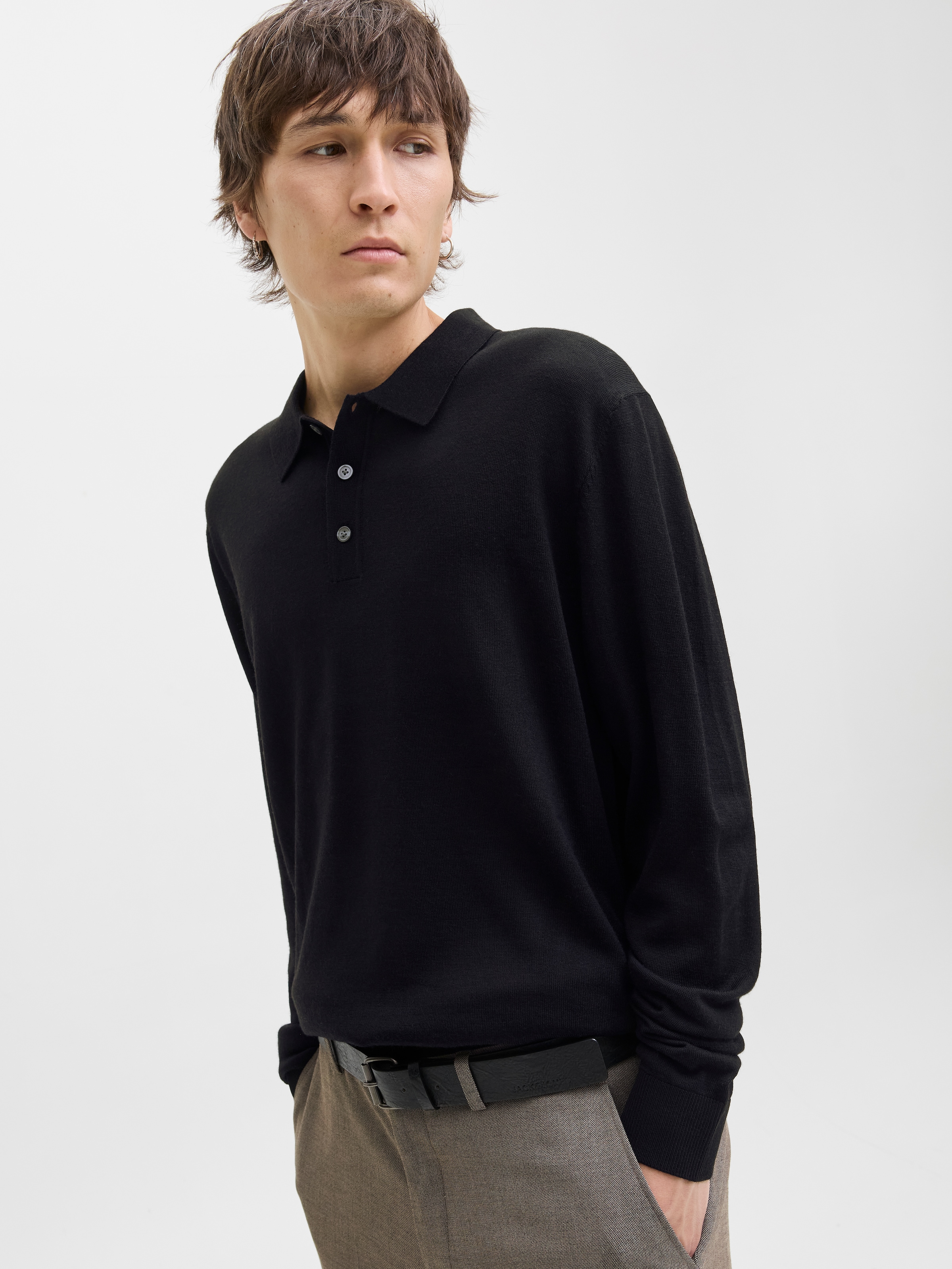 Jack & Jones Pull à col polo »JPRBLAMERINO KNIT POLO« Laine, coupe régulière