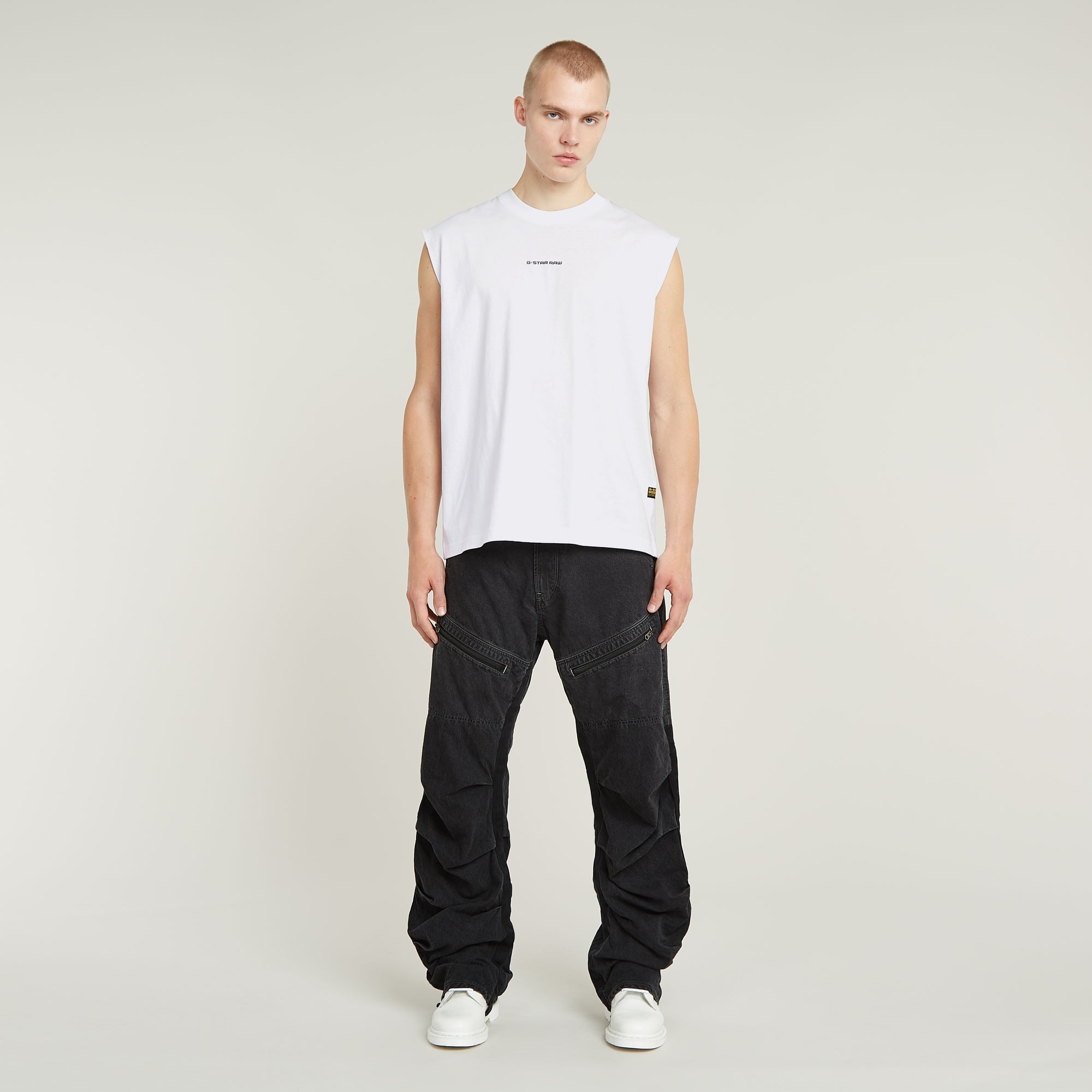 G-STAR Shirt à col rond »Boxy« sans manches, inscription logo