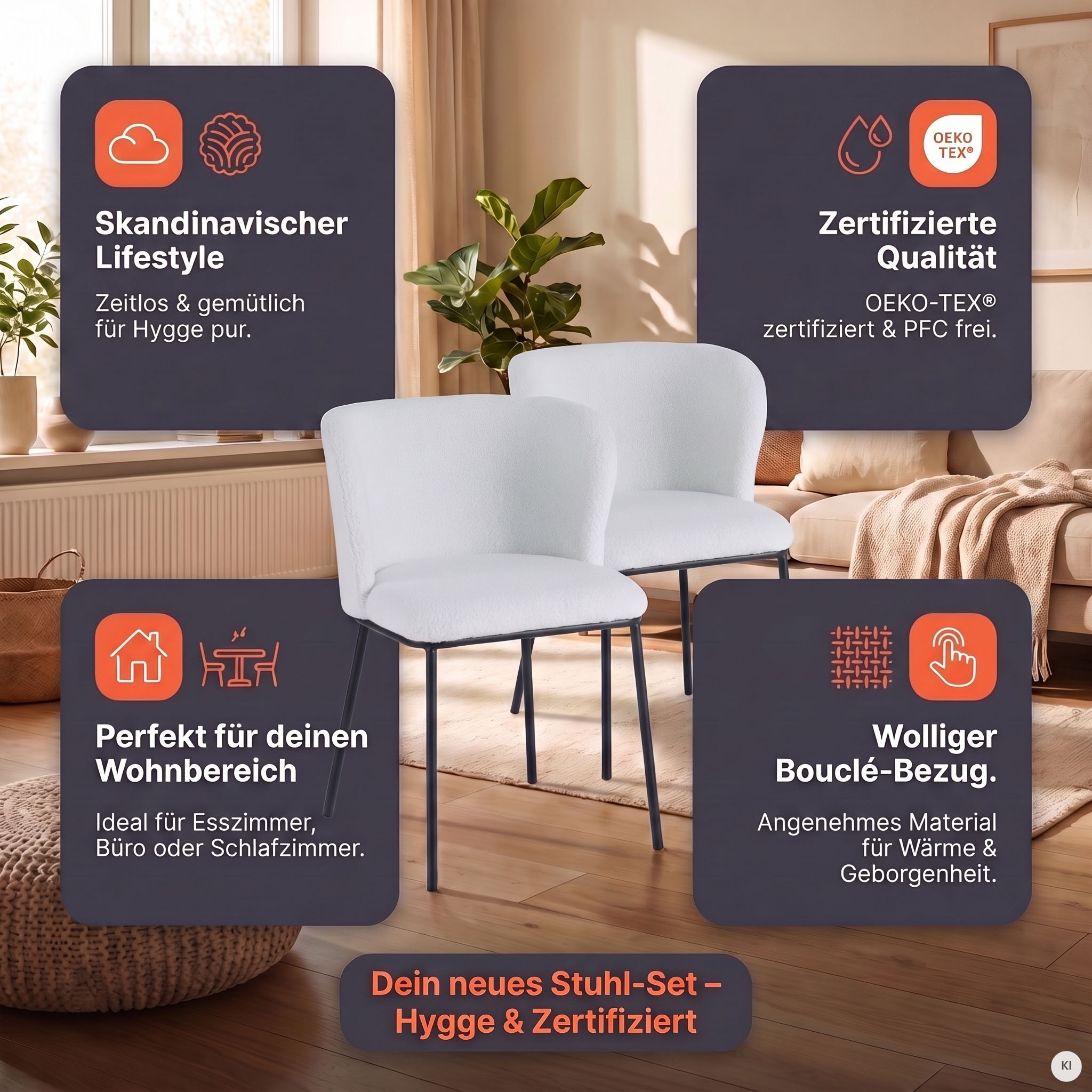 SalesFever Chaise à 4 pieds »Stuhl mit vier Füssen« (Ensemble) 2 cuislot de deux avec dossier arrondi