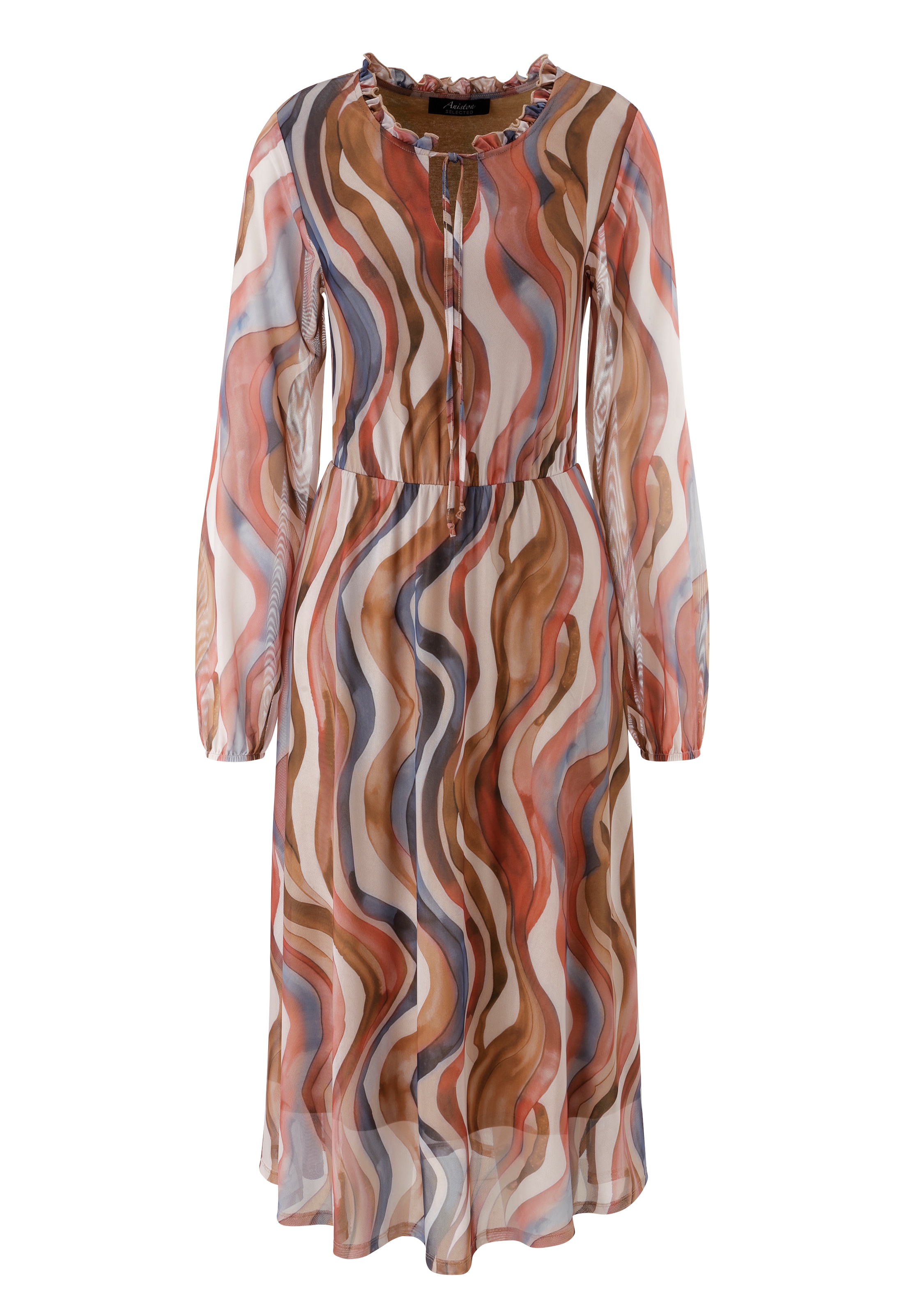 Aniston SELECTED Robe midi V-Ausschnitt mit Rüschen und Bindebändern - NEUE KOLLEKTION