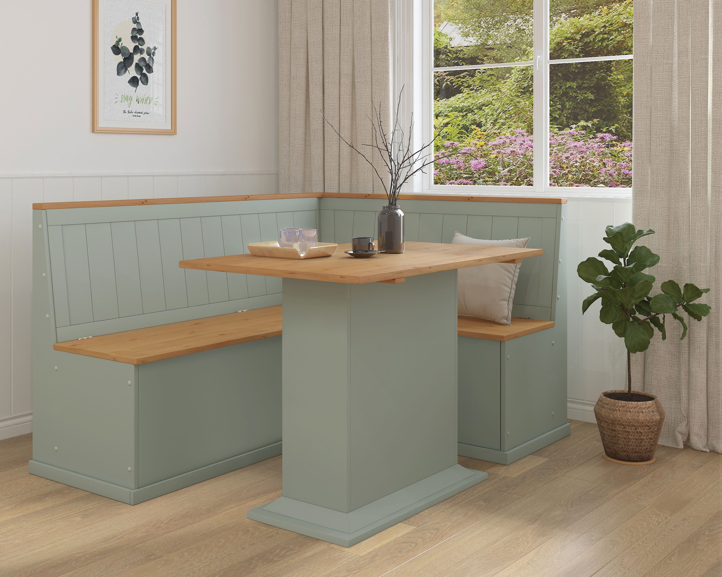 GOODproduct Banc d'angle »Sara« aus massivem Kiefernholz, Paneel Rückenlehne, zwei Breiten