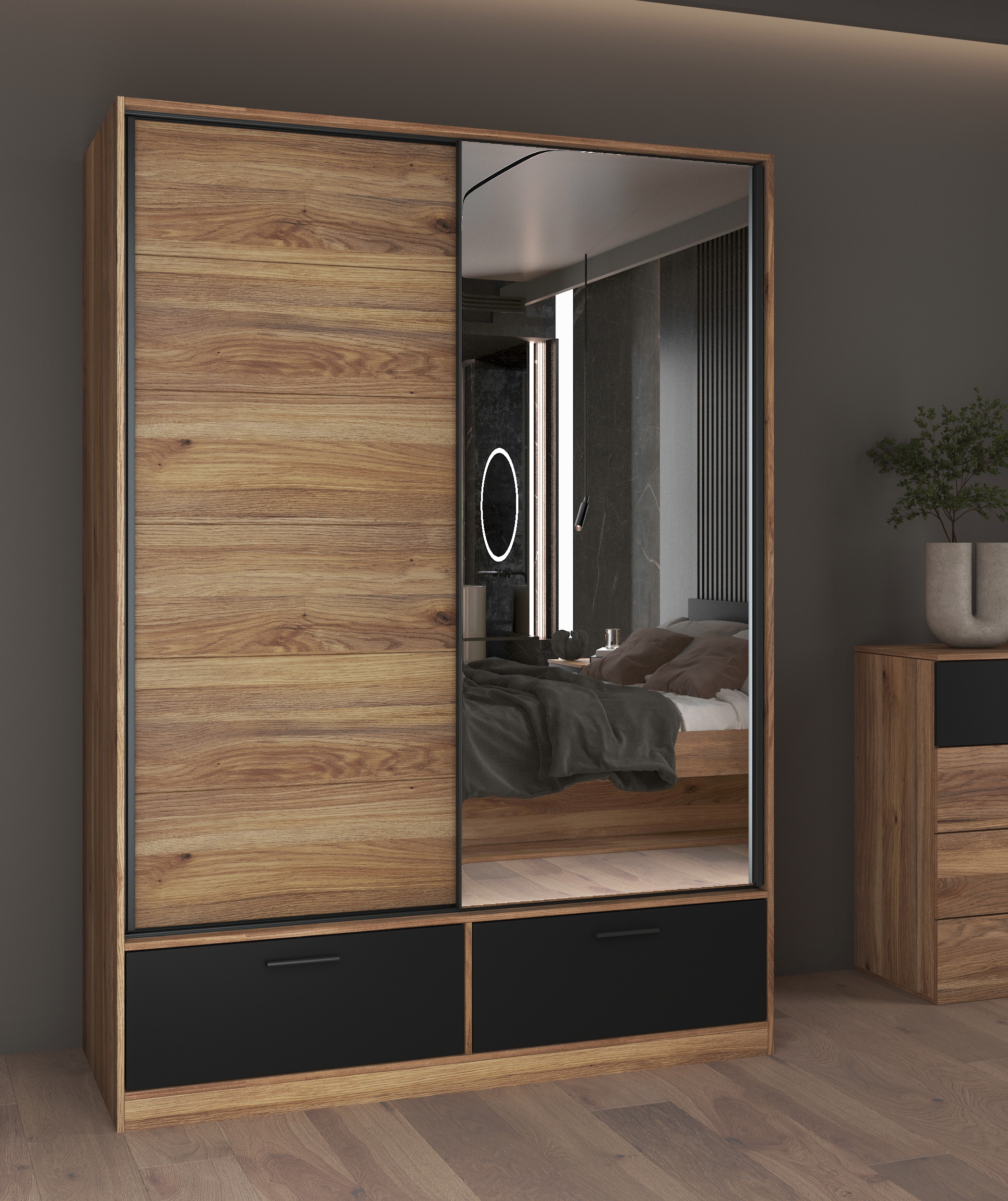 Home affaire Schwebetürenschrank »Faweza,Breite 200 cm, Wäscheschrank incl. kompletter Innenausstattung« Schiebetürenschrank mit Schubladen, Kleiderschrank, Spiegeltür