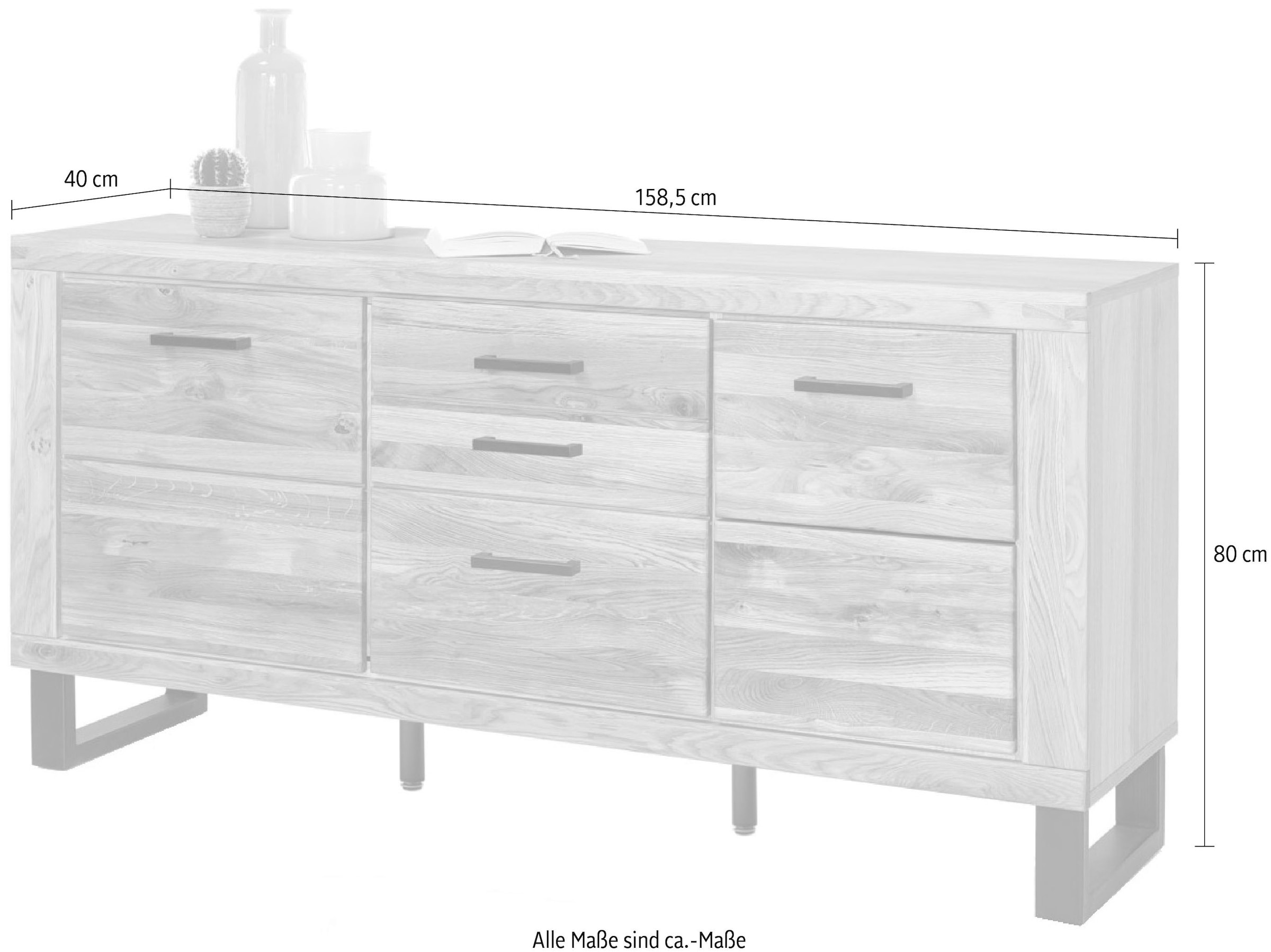 Home affaire Commode 1 cuis tlg. Industriestil, Teilmassiv Eiche, schwarze Elemente, Modern