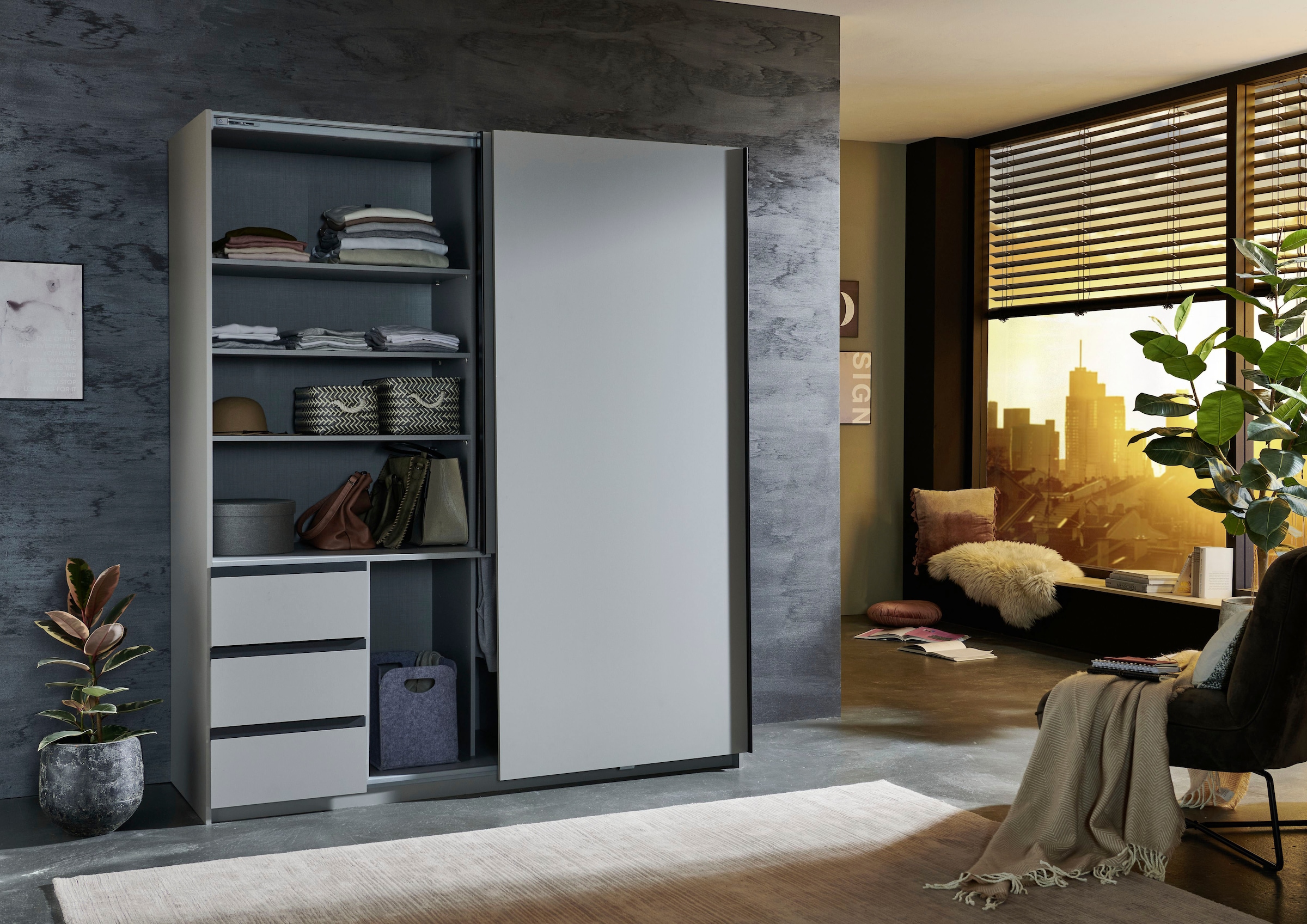 Wimex Armoire à portes coulissantes »Stade, B: 168cm, inkl. Spiegel und von aussen bedienbaren Schubladen« erhältlich in verschiedenen Farben