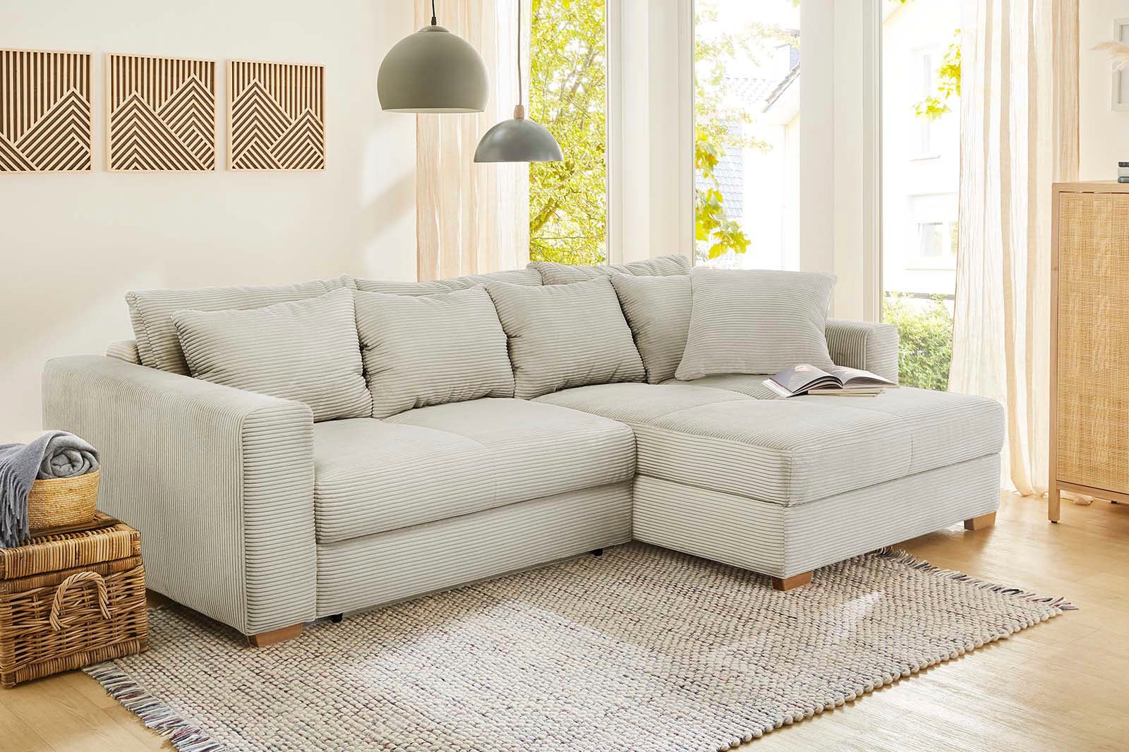 Jockenhöfer Gruppe Canapé d'angle »Kampen L-Form, B: 288 cm« mit Bettfunktion, Bettkasten & Zierkissen, Federkern