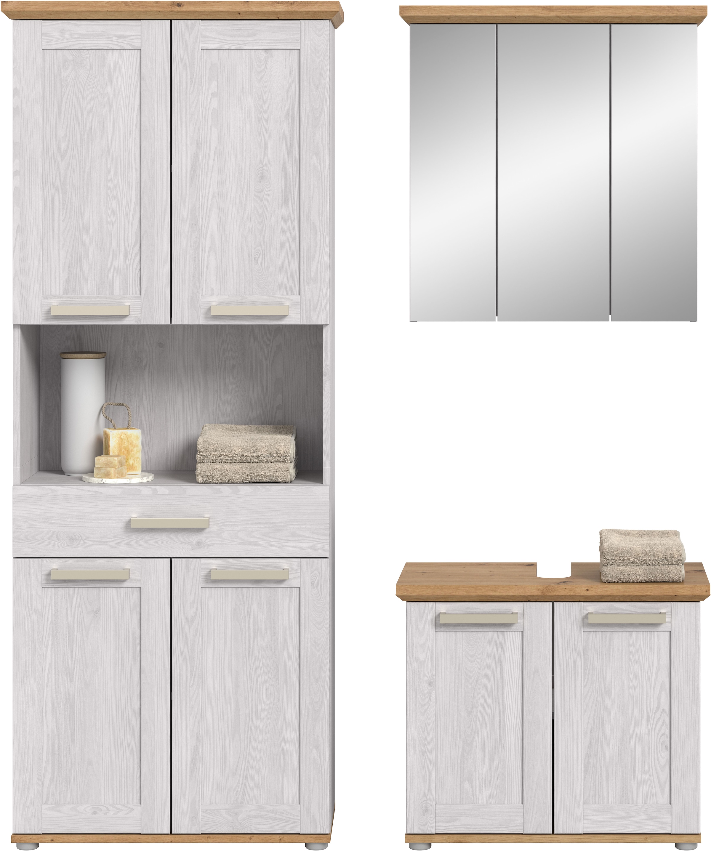 welltime Ensemble de meubles de salle de bain »COSENZA« best. aus: 1 Hochschrank, 1 Spiegelschrank, 1 Waschbeckenunterschrank, 3 cuis tlg.
