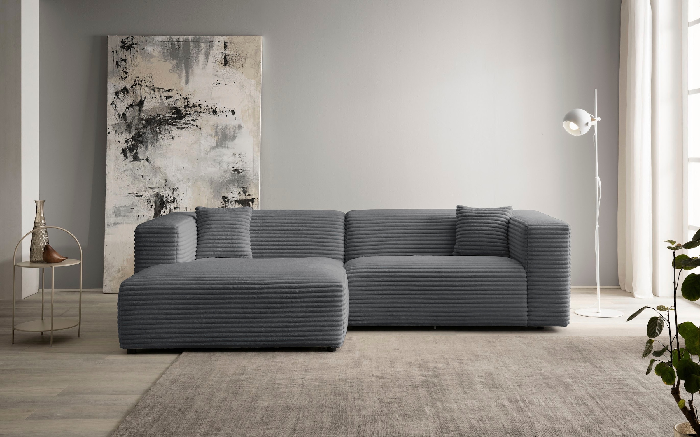 andas Canapé d'angle »BAKELS, L-Form in Cord oder Boucle-Stoff, moderne Couch« wahlweise Recamiere rechts/links, bequemer Sitzkomfort